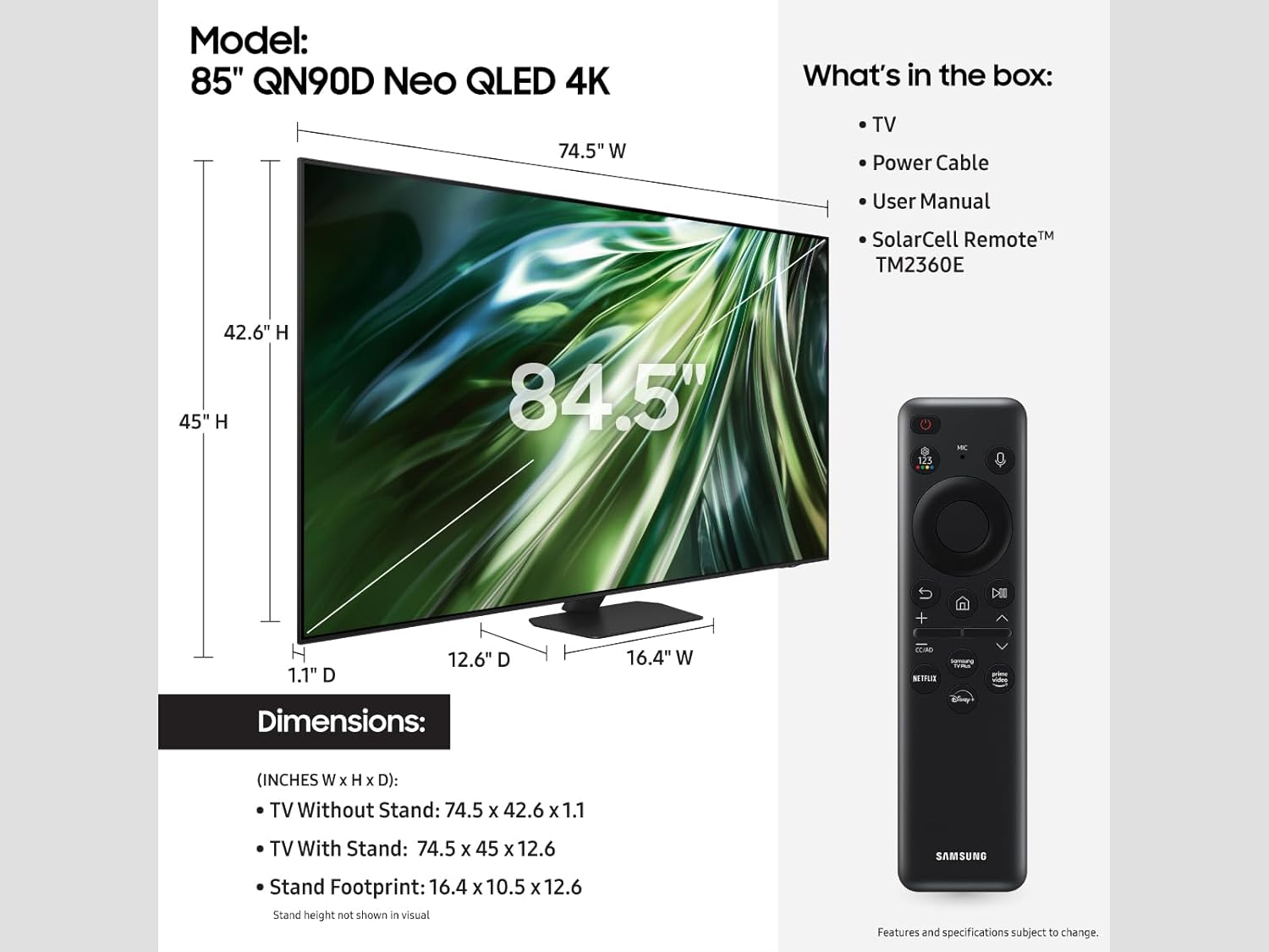 Samsung 75-Inch Class Neo QLED 4K QN90D Series Mini LED, Neo Quantum HDR+ Smart TV with Dolby Atmos, Object Tracking Sound+, Motion Xcelerator, Real Depth Enhancer Pro, Alexa Built-in (QN75QN90D, 2024)