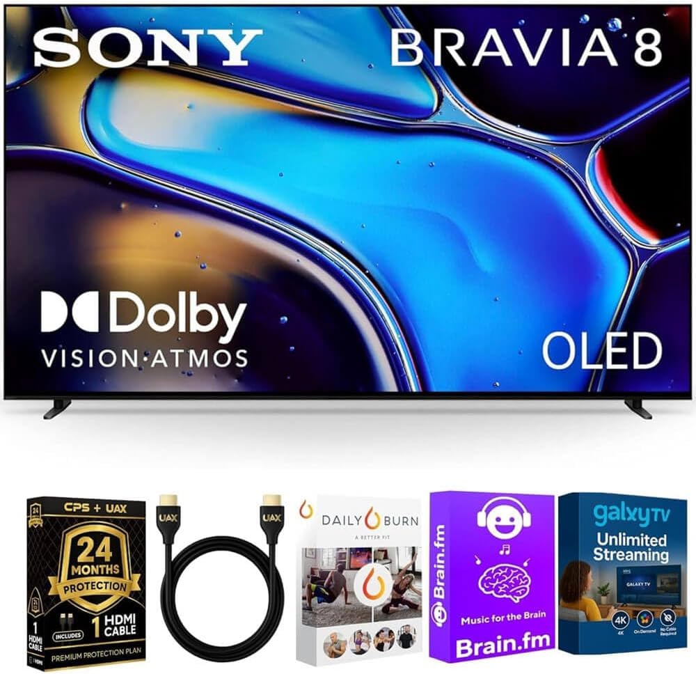 Sony K55XR80BKIT1 55 inch BRAVIA 8 OLED 4K HDR Google TV Bundle XR OLED Contrast, Dolby Vision, 120Hz, Aco