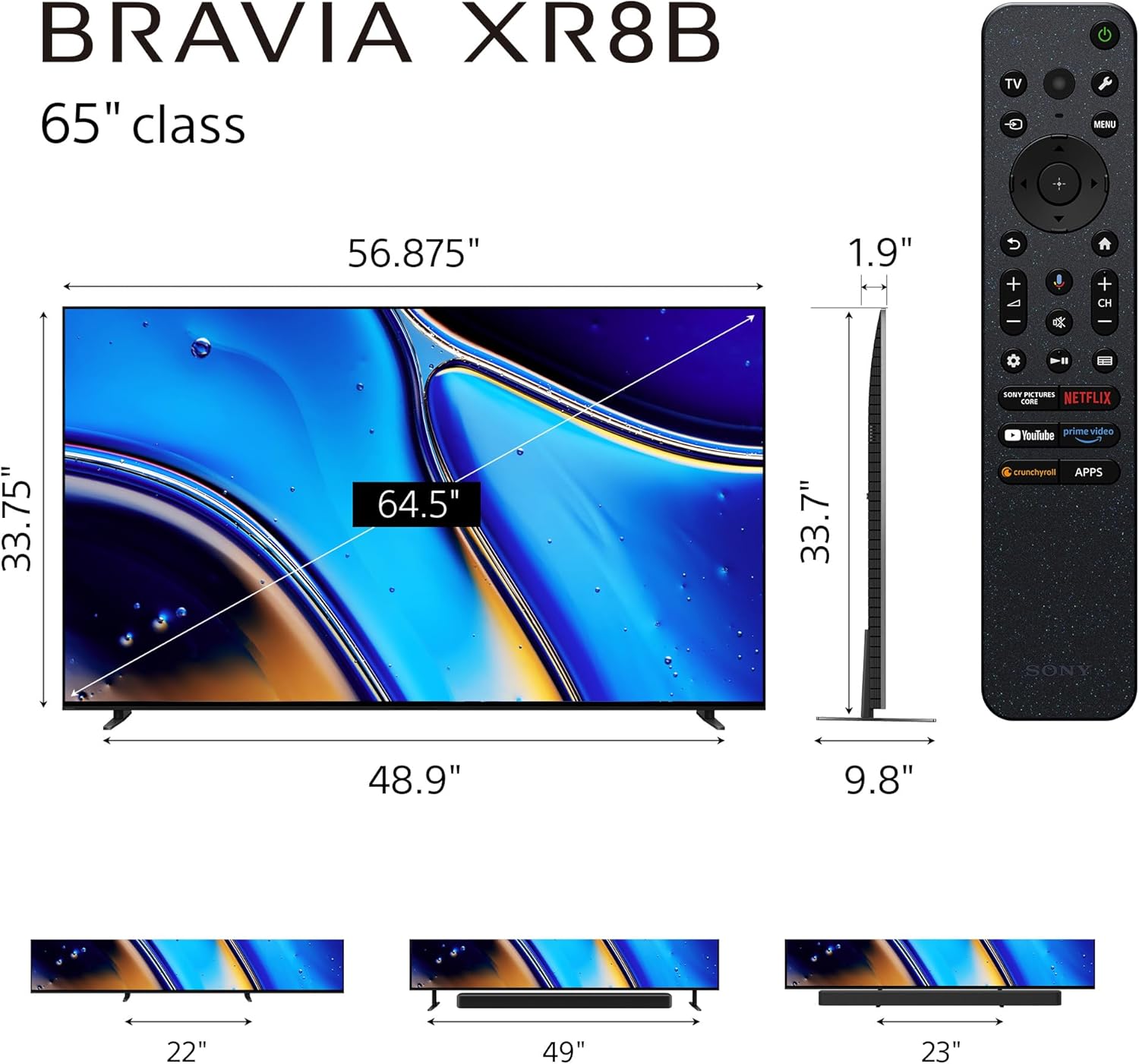 Sony 65 Inch OLED 4K Ultra HD TV BRAVIA XR8B Smart Google TV with Dolby Vision HDR and Exclusive Features for PlayStation® 5 (K-65XR8B)