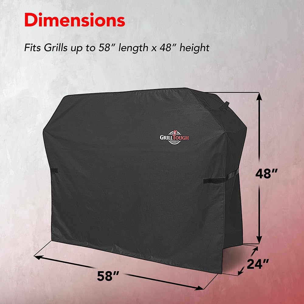 GrillTough Heavy Duty BBQ Grill Cover for Outdoor Grill, 58 Inch – Waterproof, Weather Resistant, UV & Fade Resistant with Adjustable Straps – Gas Grill Cover for Weber, Charbroil, etcCharcoal