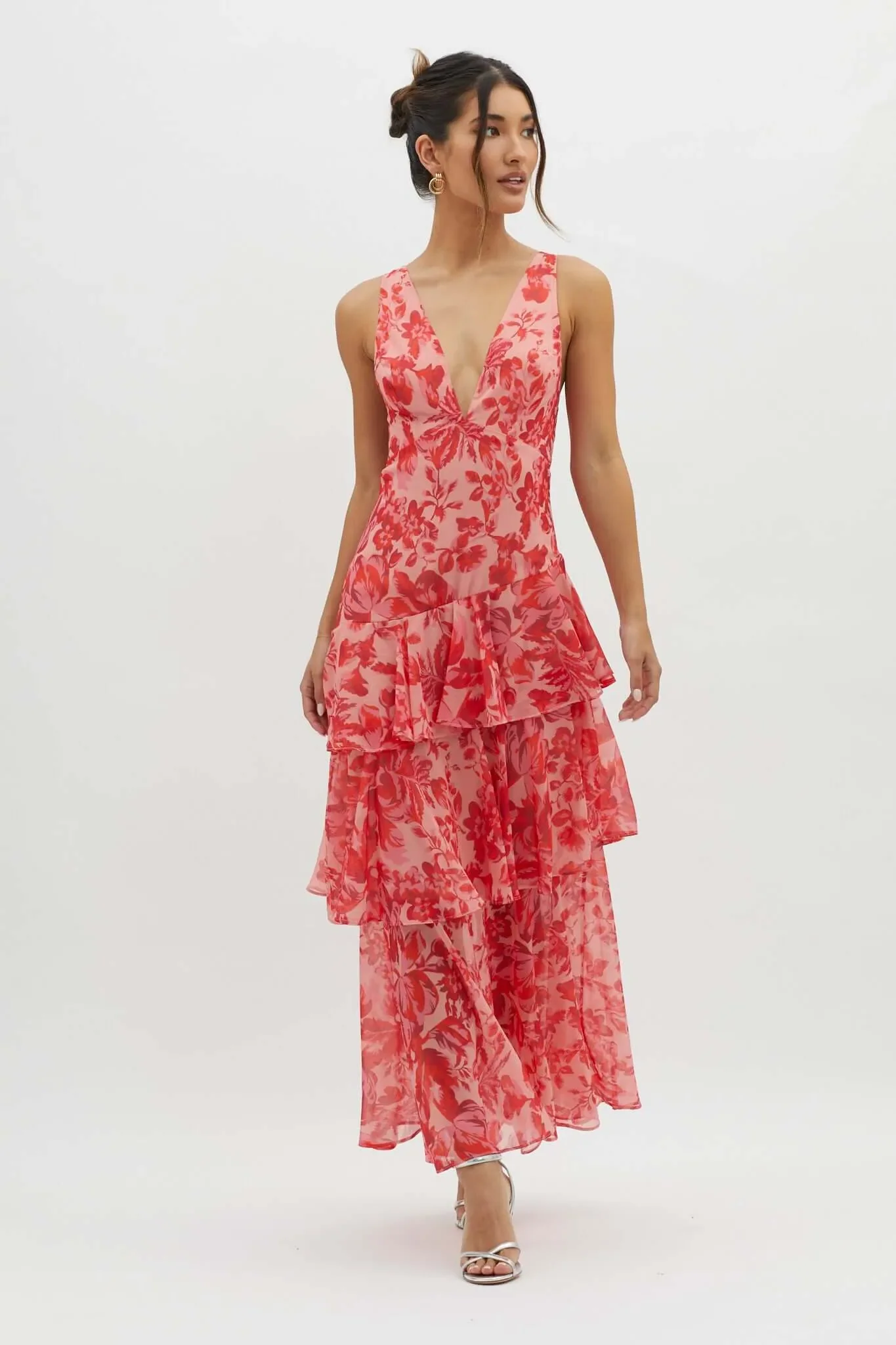 Strappy Back Ruffle Midi Dress