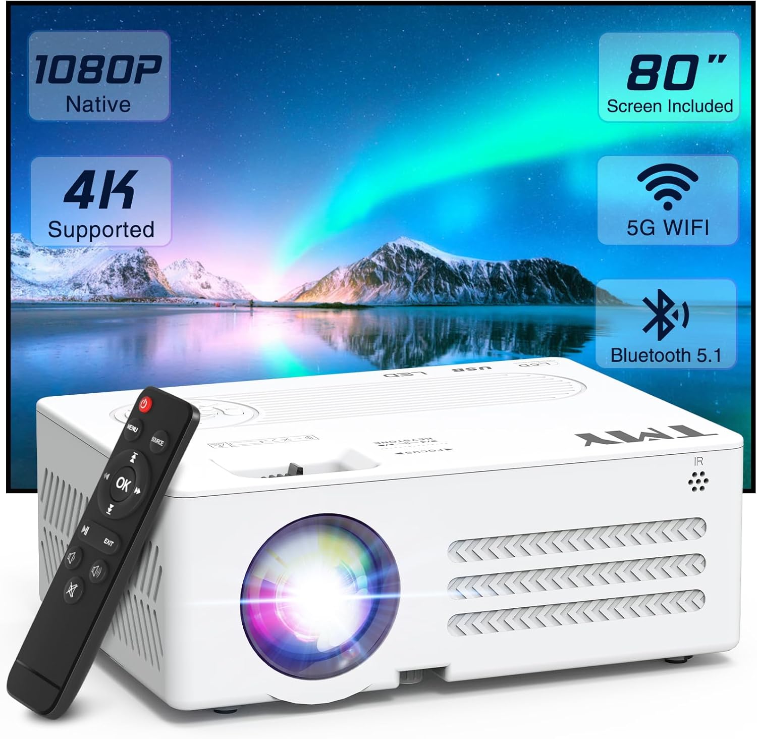 TMY Projector with WiFi and Bluetooth【80