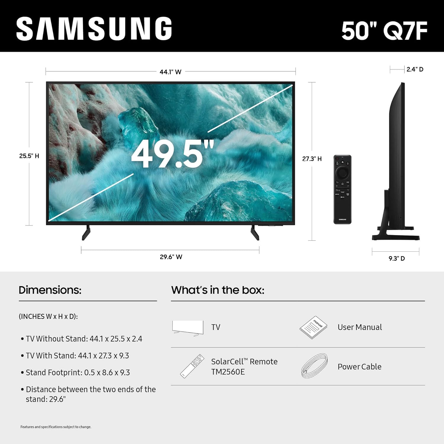 Samsung QN50Q7FAAFXZA 50 Inch QLED Q7F 4K Vision AI Smart TV with a 2 Year Amber Protection Plan (2025)