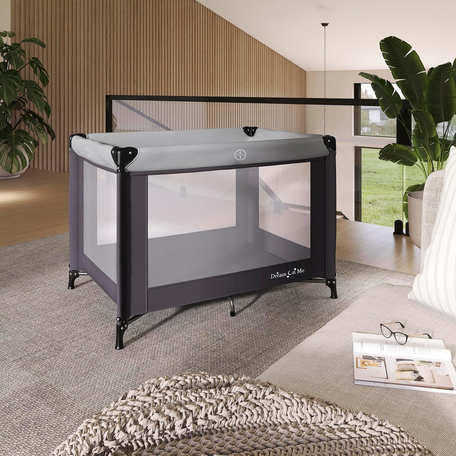 Dream On Me Nest Portable Playard, Award-Winning Lightweight Travel Playpen for BabyQuick Fold, Mesh Sides, Foldable Mattress Pad, No-Tool Assembly, Meets ASTM/CPSC Standards -Grey