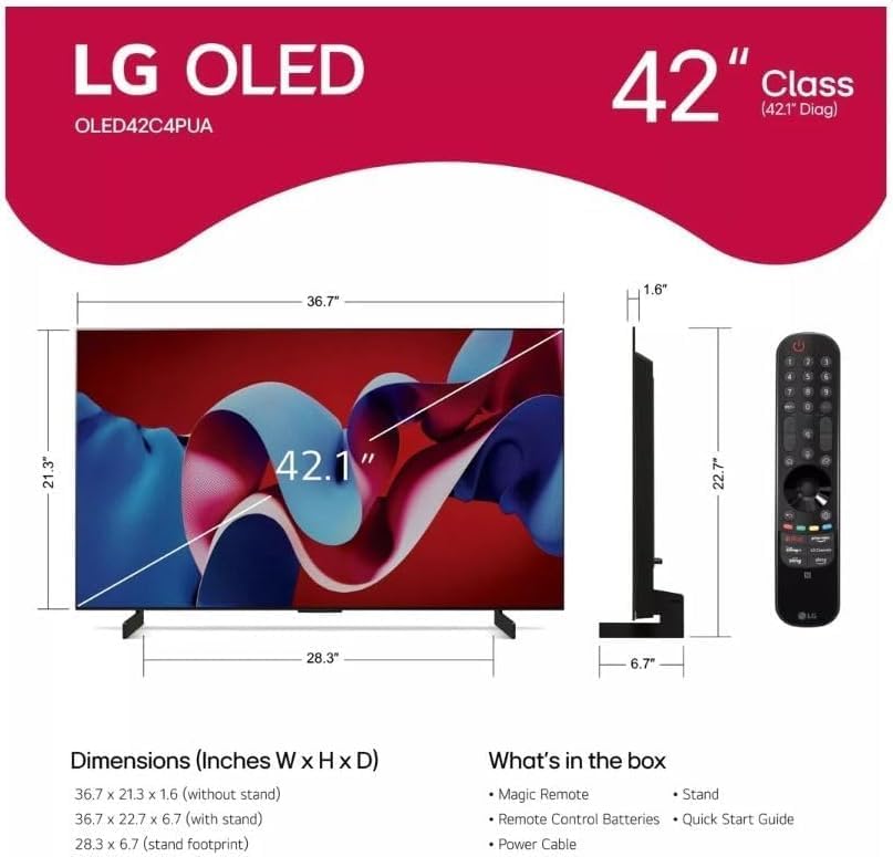 LG OLED65C4PUA OLED C4 65 Inch HDR 4K Smart OLED TV 144 HZ Refresh Rate + UAX 4K HDMI 2.0 Cable + CPS 24 Months Protection and Streaming Bundle with Alexa (65 INCH)