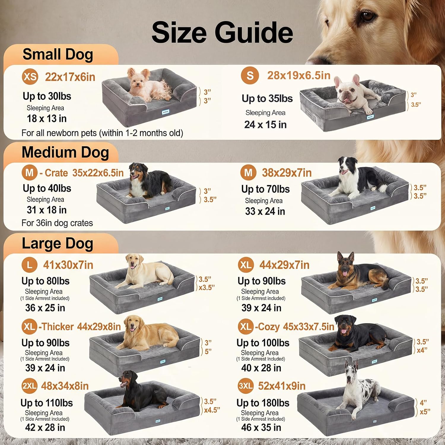 OhGeni Orthopedic Dog Bed Couch Big Cat Sofa for XXL Sized Pets with Memory Foam, Machine-Washable Waterproof Removable Cover, Soft Comfortable Fabric, 48-inch (Gray)