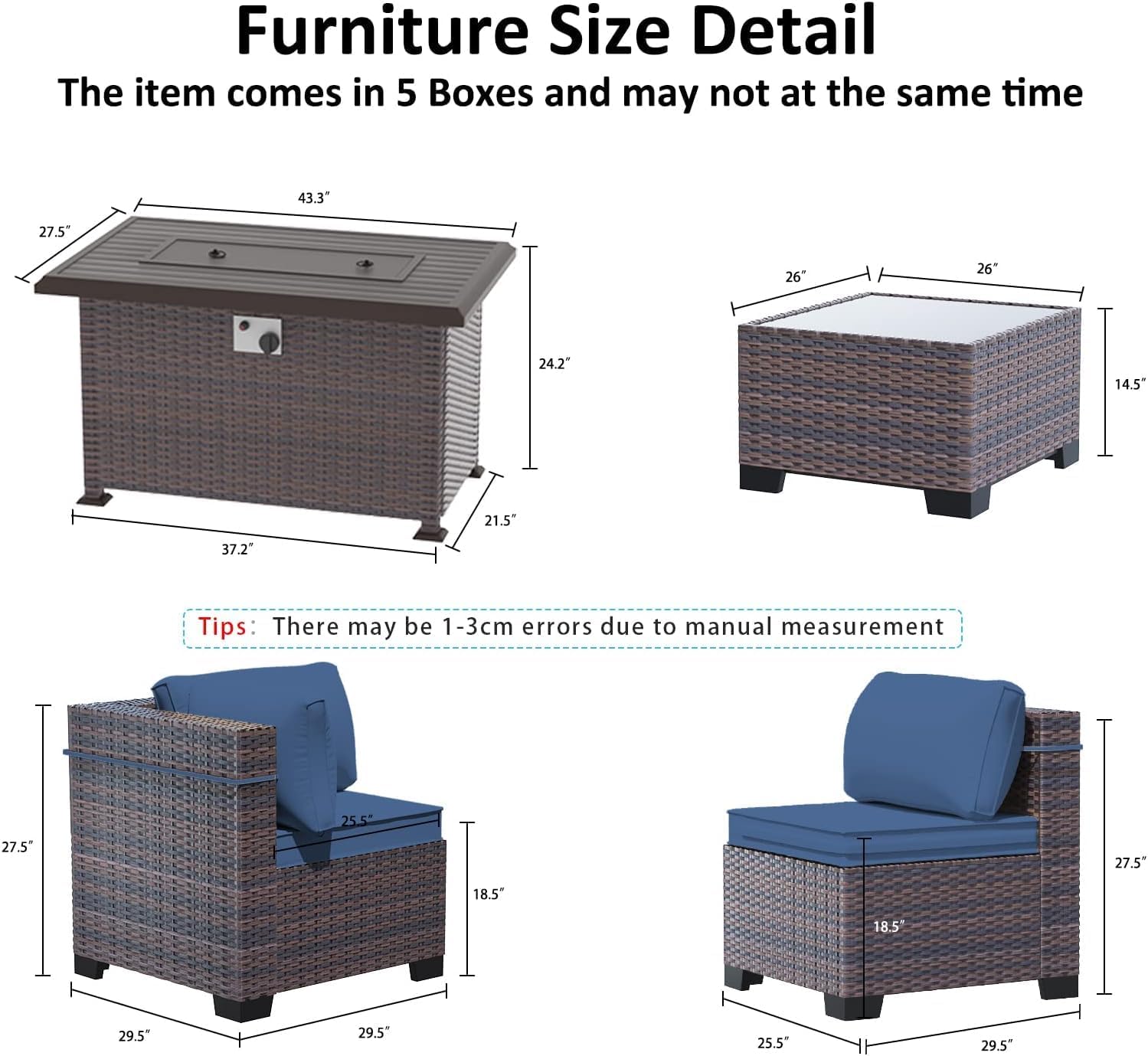 11 Pieces Patio Furniture Set with 2 Swivel Chairs, Outdoor Sectional Sofas with 55000 Gas Fire Pit, Patio Conversation Set with 7 Cushions