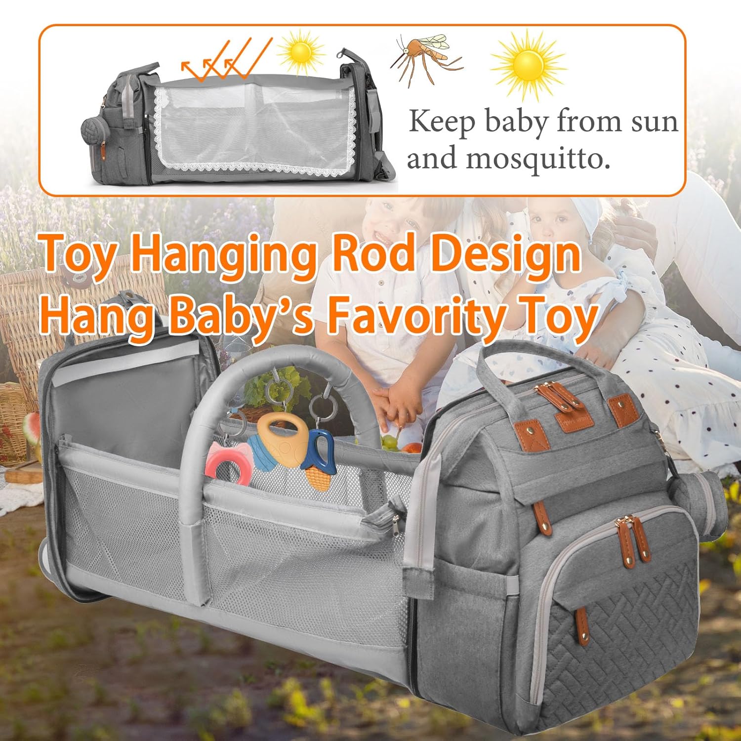 Astro Alan Baby Diaper Bags with Changing Station, Waterproof Diaper Bag Backpack for Moms and Dads with USB Charging Port, Baby Shower Gifts, Large Capacity Diaper Backpack, Grey