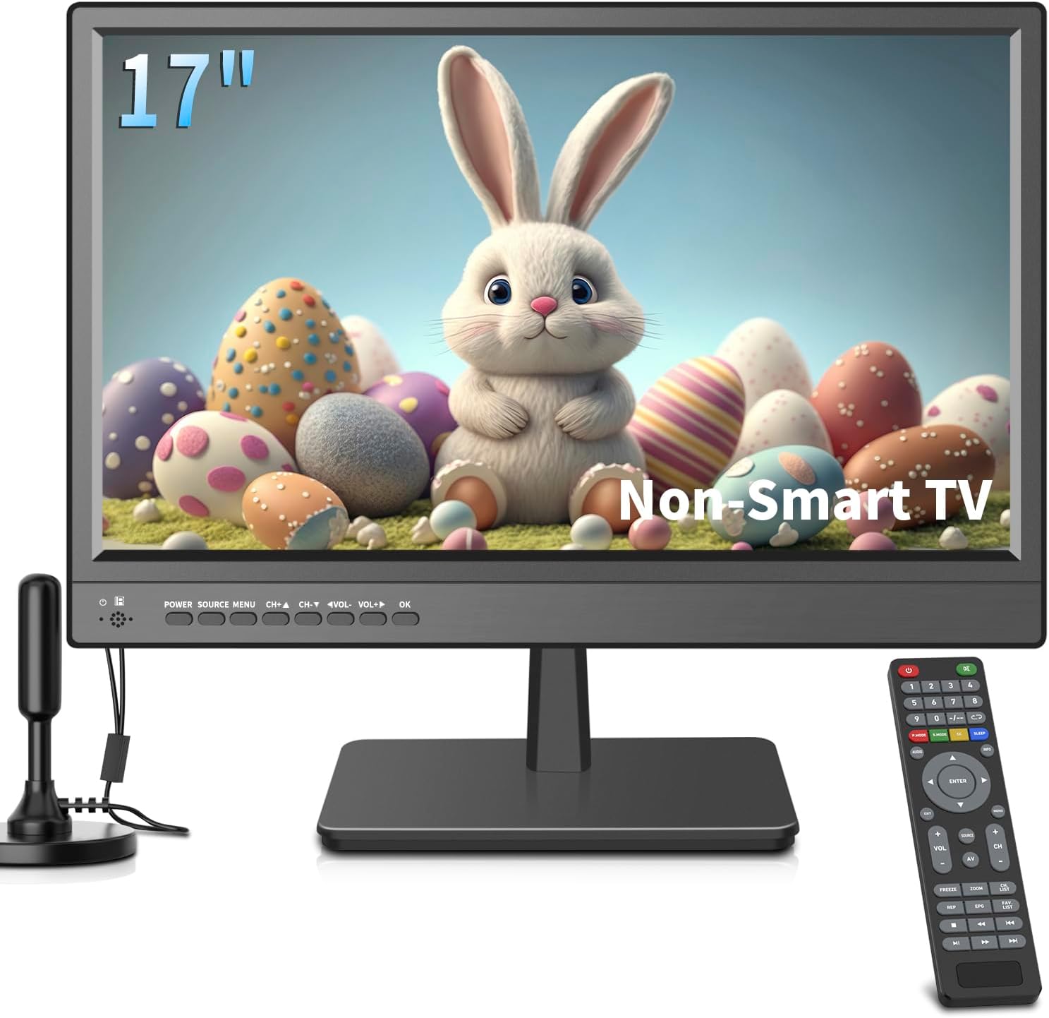 Jexiop 17-inch TV, Small Flat Screen TV with ATSC Digital Tuner-HDMI & USB Port, Dual Power-12 Volt Charger Cable and AC Power Suitable-for Caravan, Kitchen, Bedroom