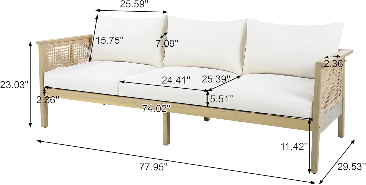 Christopher Knight Home Teras Acacia Wood Outdoor 3 Seater Sofa with PE Wicker Armrest, Solid Wood Patio Sofa with Removable Cushion, Comfy Lounge Sofa for Patio Furniture Set, Light Teak+Beige