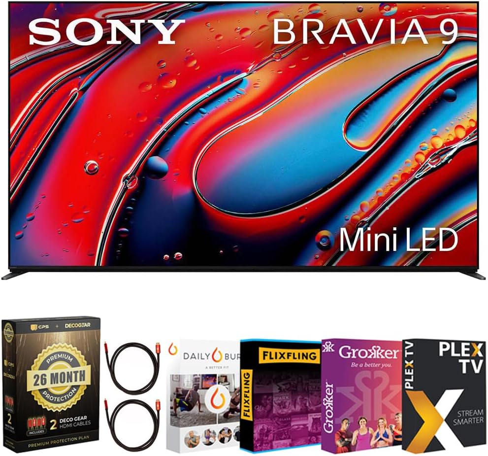 2024 Sonys BRAVIA 9 K85XR90 85 Inch 4K HDR Smart QLED Mini-LED TV| Official USA Partner| with Deco Gear 4K HDMI 2.0 Cable x2 & CPS Exclusive 26 Month Protection Bundle (BEACH-CPS-265000)