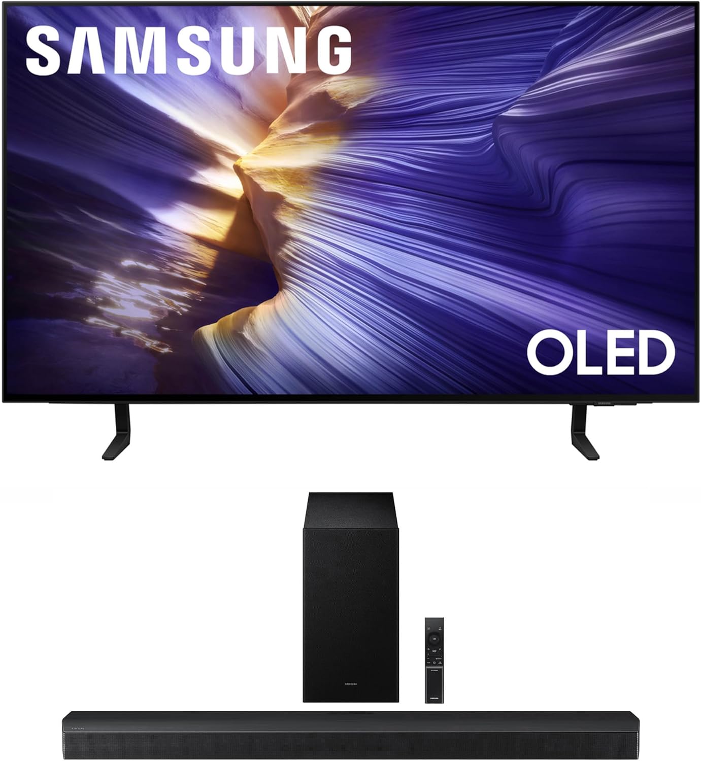 Samsung QN65S90FAFXZA 65 Inch 4K OLED Smart TV with a HW-Q990F Q Series Soundbar 11.1.4 Ch Subwoofer with Rear Speakers (2025)