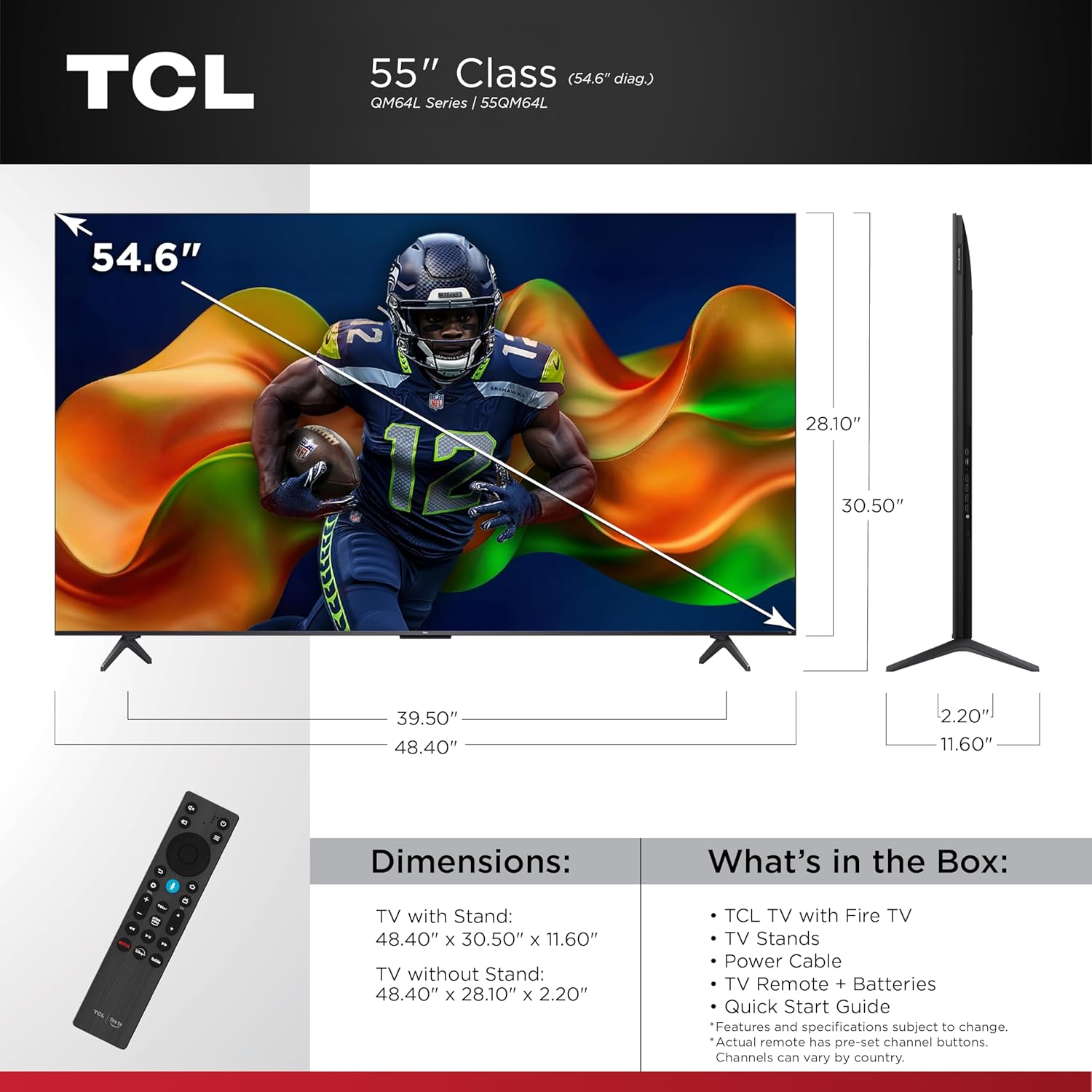 TCL 55 Inch Class QM64L Series| Mini LED QLED 4K HDR| 55QM64L, 2026 Model| 120HZ-144HZ High Brightness Smart Fire TV Dolby Atmos Onkyo Audio| Voice Remote with Alexa+ Gaming Streaming Television