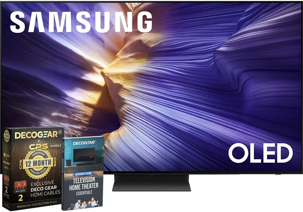 Samsung 55 inch OLED 4K S90F Smart TV (2025) Vision AI, OLED HDR+, AI Motion Enhancer Pro Bundle with CPS Exclusive 1-Year Protection & Deco Gear Complete Home Theater Beginner's Guidebook