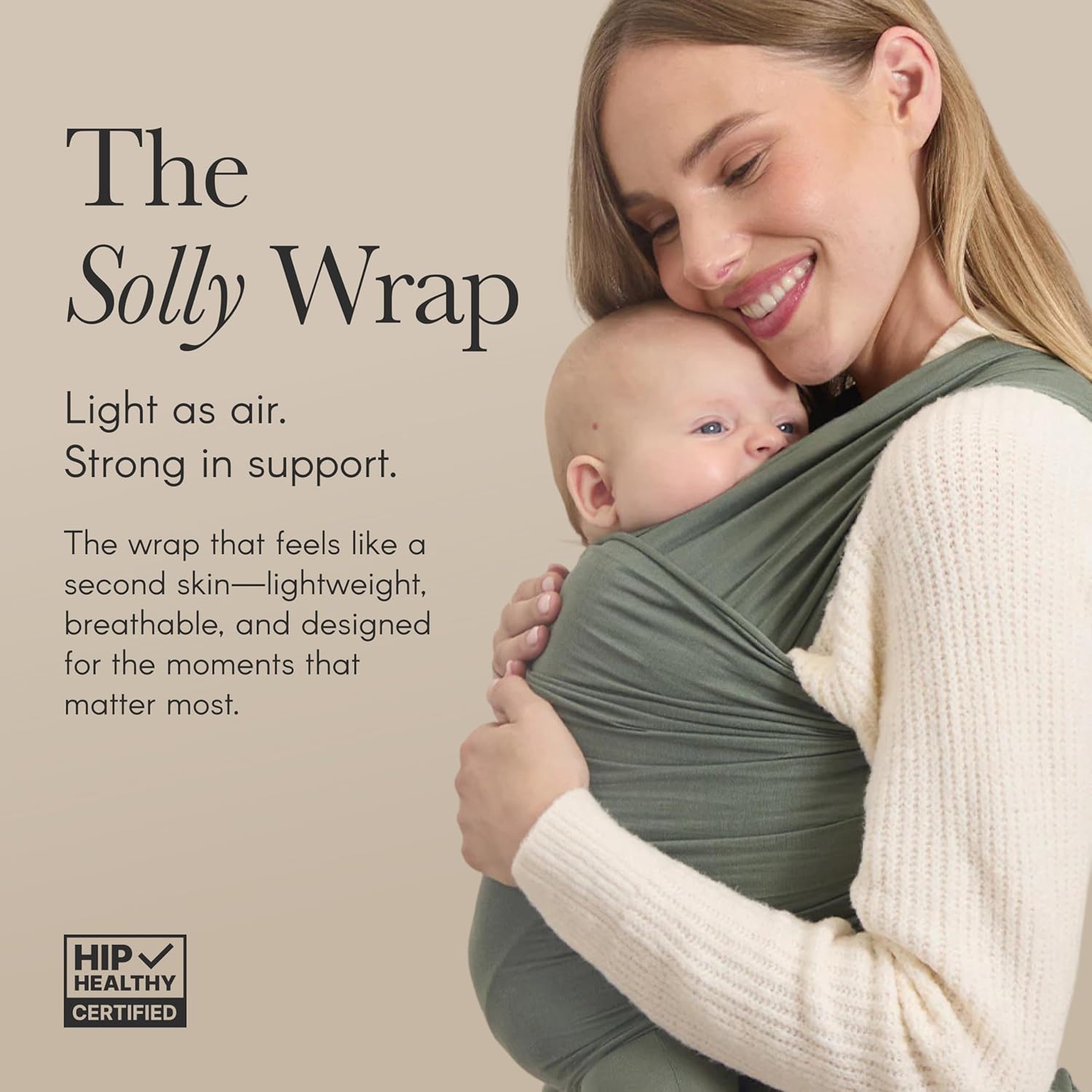 Solly Baby Wrap, Buttery-Soft Baby Carrier for Newborn to Toddler 8-25 Lbs., Lightweight & Hands-Free Infant Sling Wrap, Breathable Summer Carrier, Baby Wearing & Postpartum Essential, New Mom Gift, Basil