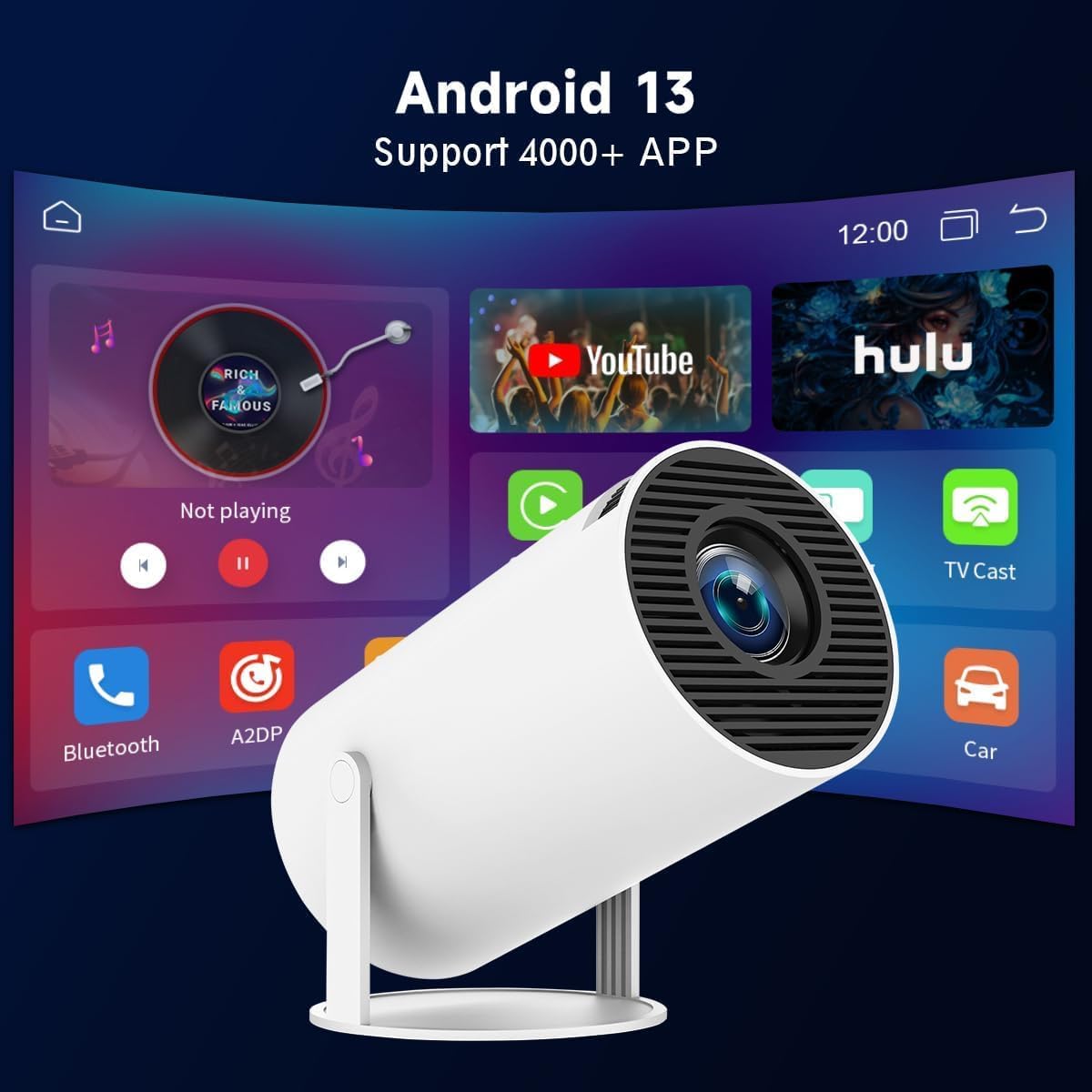 Mini Projector with WiFi and Bluetooth, Built-in App, 1080P Supported Portable Movie Projector, 130