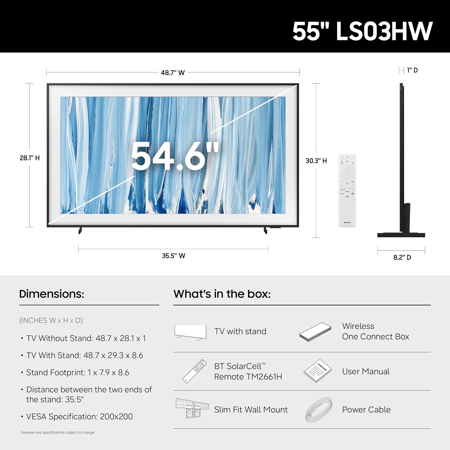 Samsung 55” Class The Frame Pro Series, Neo QLED 4K, Samsung Vision AI Smart TV, Smart Tizen TV, 2026 (QN55LS03HWFXZA)