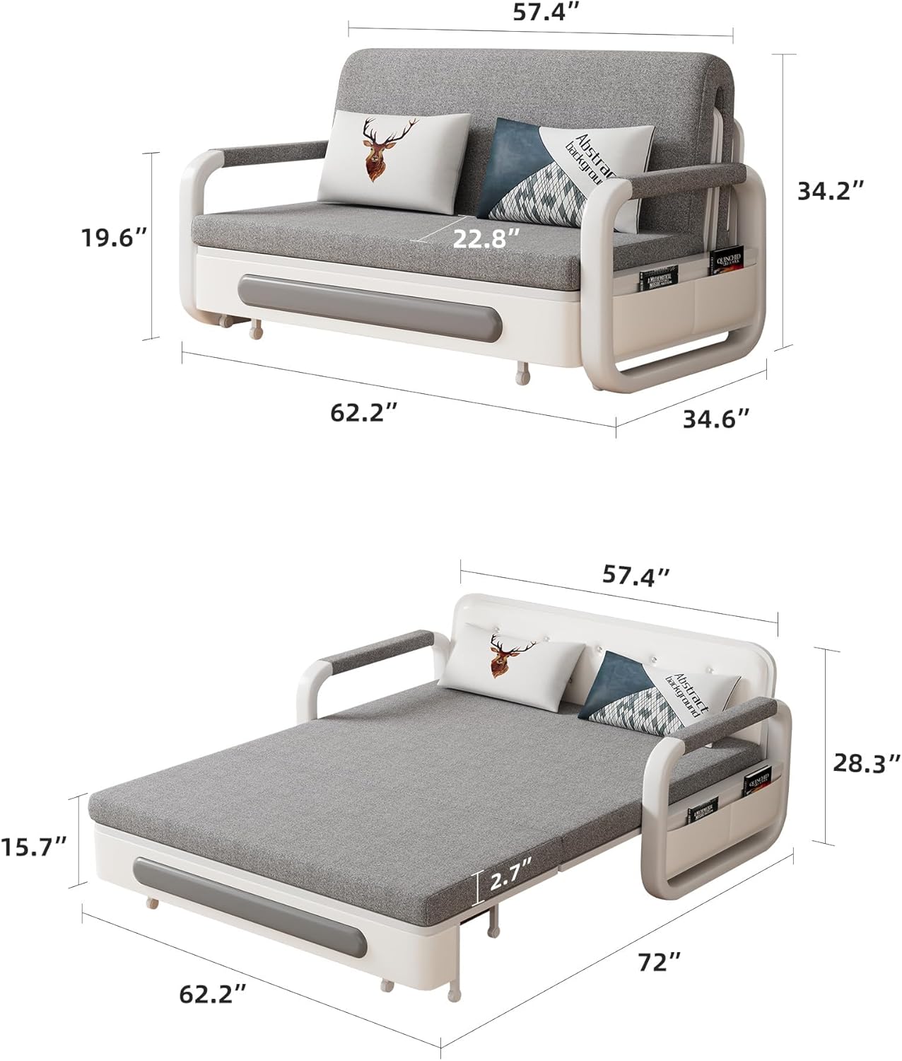Pull-Out Sofa Daybed with Trundle - Versatile Futon Sleeper Couch for Living Room and Small Spaces (34.6