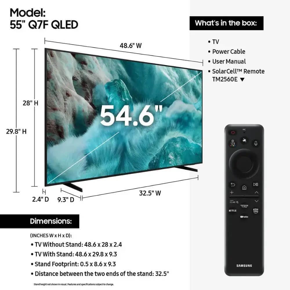 Samsung 55-Inch Q7F Series QLED 4K UHD Smart TV - HDR10+, Alexa Build-in, Bluetooth w/ 12 Month CPS Protection Plan, AUX HDMI Cable, Streaming Bundle