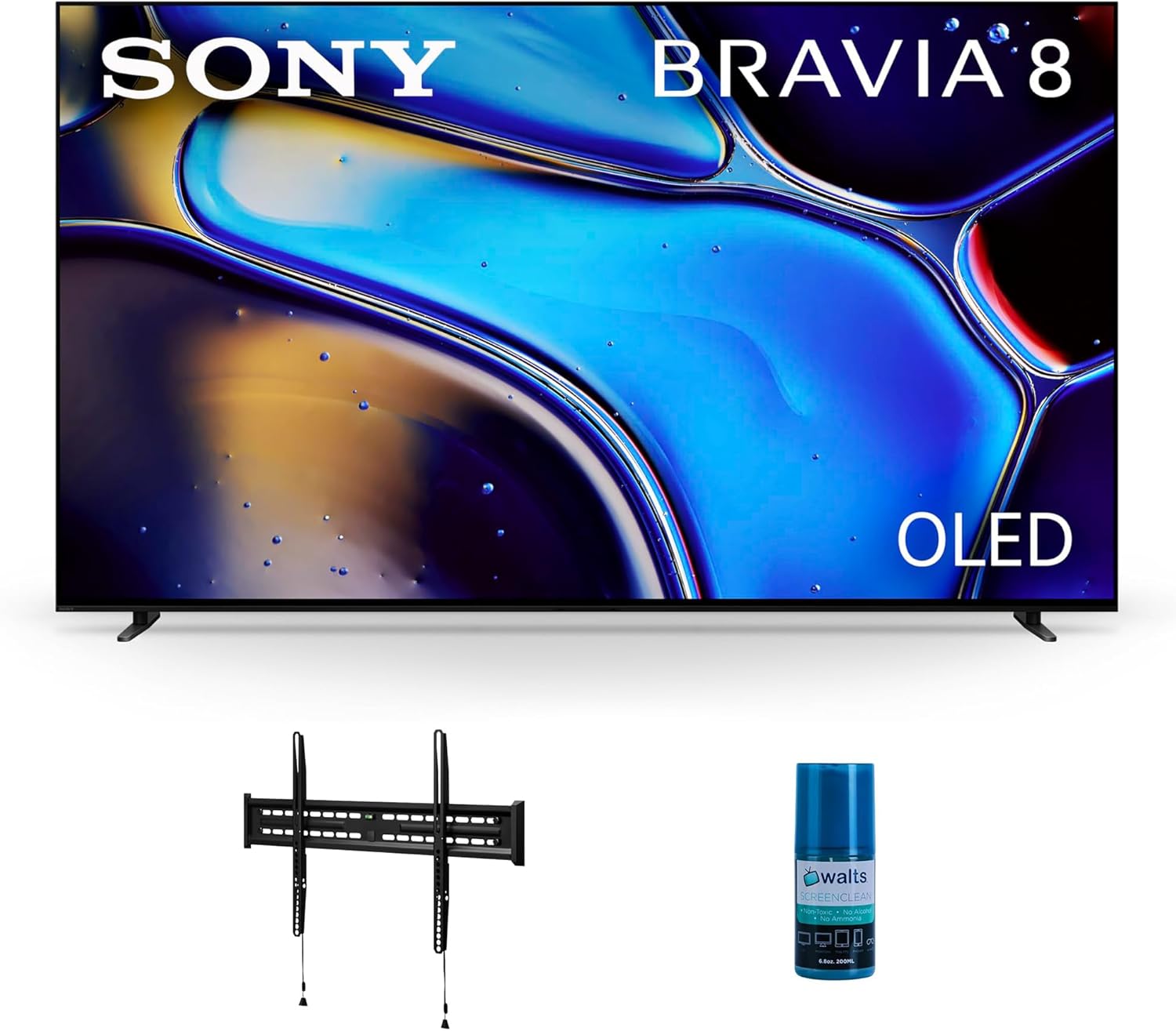 Sony 65 Inch IMAX Enhanced Bravia OLED 4K HDR Google TV with Fixed Mount for 43-90 Inch TVs and HDTV Screen Cleaner Kit