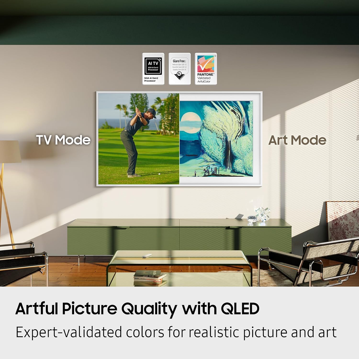 Samsung QN43LS03FAFXZA 43 Inch The Frame QLED 4K Art Mode Vision AI Smart TV with a VG-SCFA43WTB Customizable Bezel - Modern White (2025)