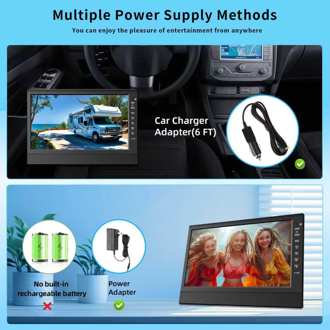 Jexiop 12” Portable Flat Screen TV, Small TV with Digital Tuner-HDMI-USB-Headphone Jack-AC/DC-12V Input-For Kitchen-Caravan and Monitor Use