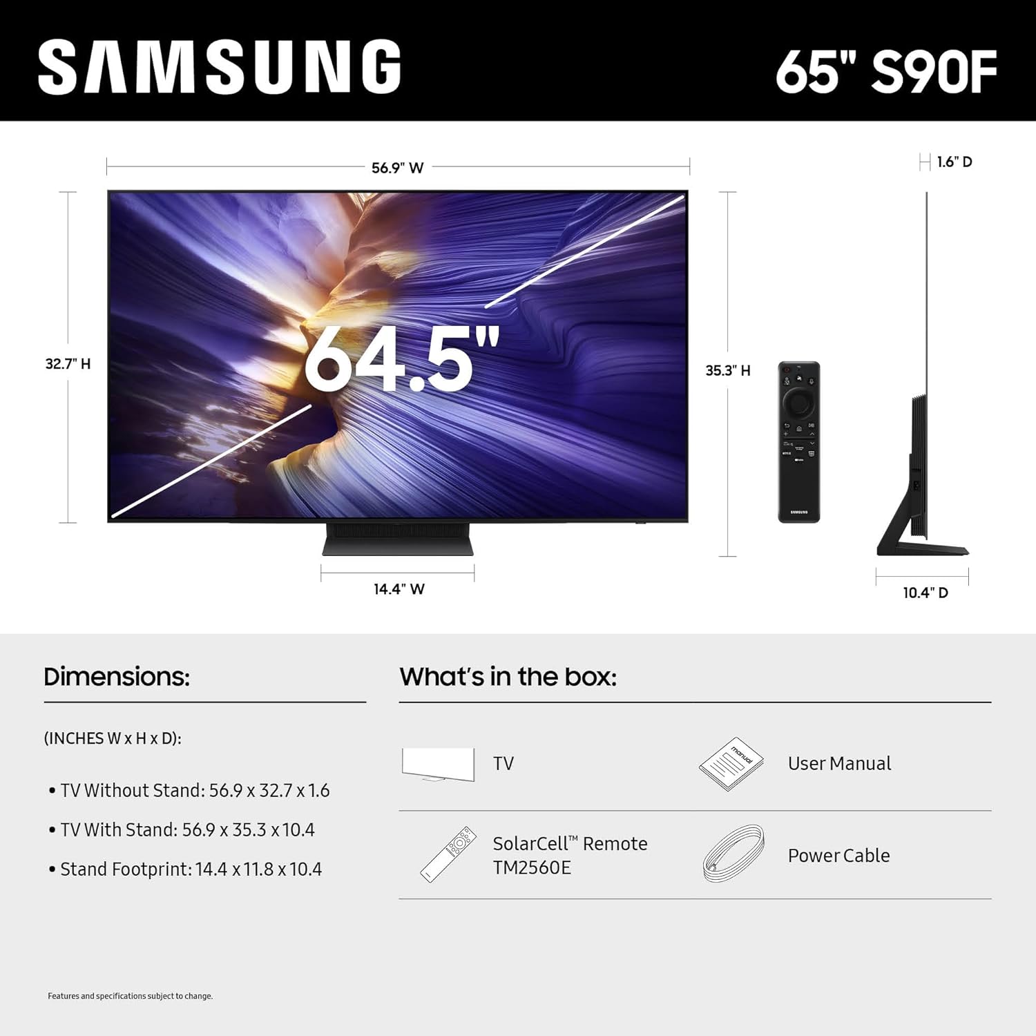Samsung 65-Inch Class OLED S90F 4K Smart TV (2025 Model) NQ4 AI Gen3 Processor, Upscaling Pro, HDR+, Motion Xcelerator 144Hz, Vision, Alexa Built-in