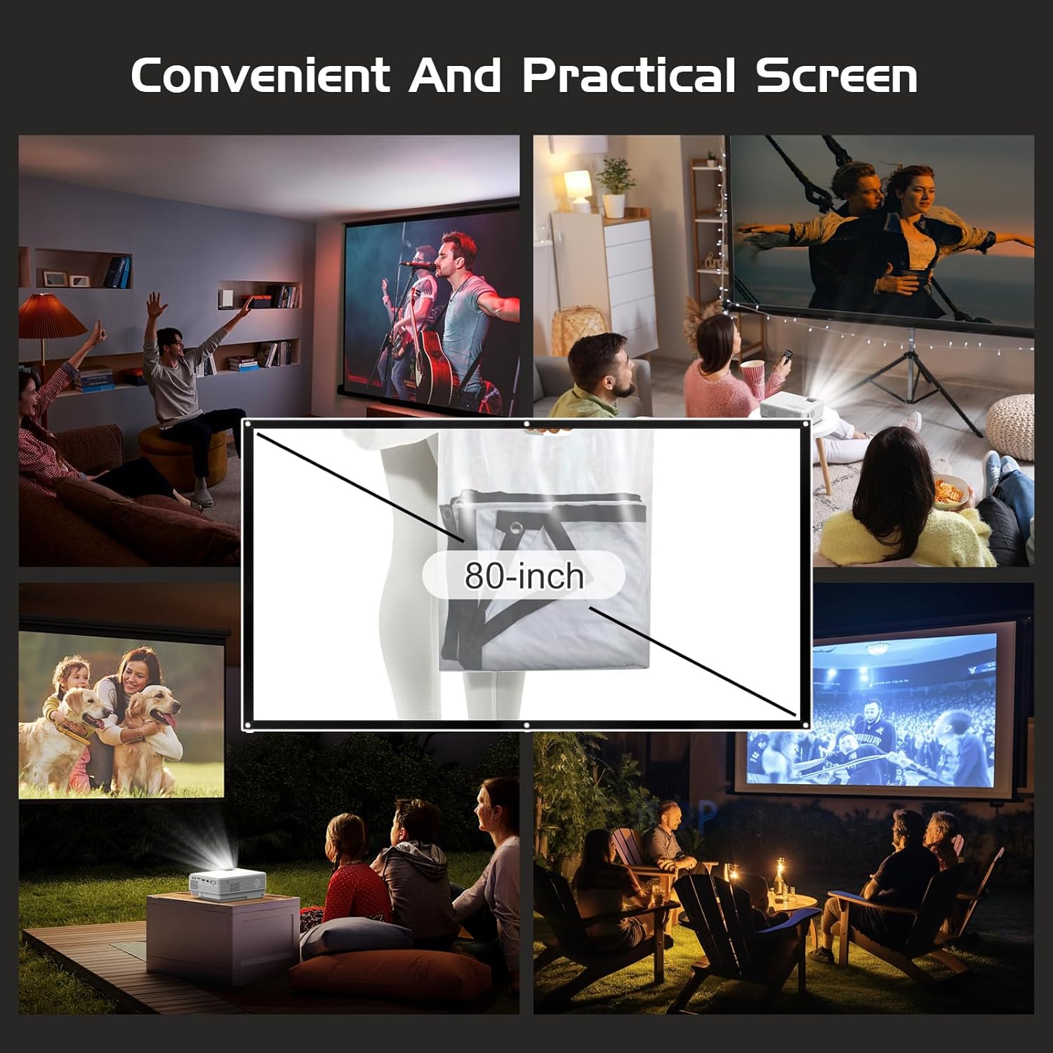 PANSEBA 1080P Mini Projector with Screen, Portable Home Theater Movie Projector with Two-Way Bluetooth, HDMI/USB Input for Smartphone/TV Stick, Ideal for Indoor & Outdoor Use, White