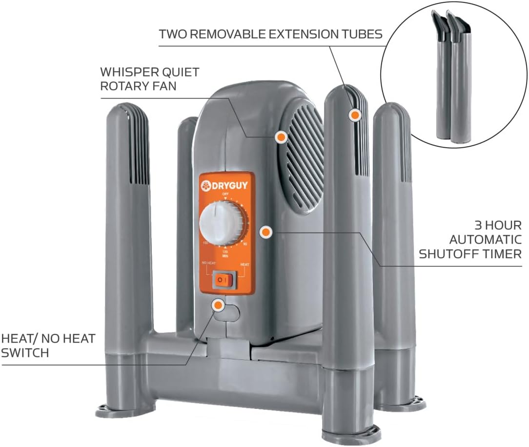 DryGuy Shoe, Boot, Garment & Gear Electric Dryer, Quick Drying for Ski, Work, Sports Equipment – Energy Efficient, Odor Eliminating Design, Home or Garage Use, 4 Ports, Heat + Fan (Drying time: 1-3hrs)