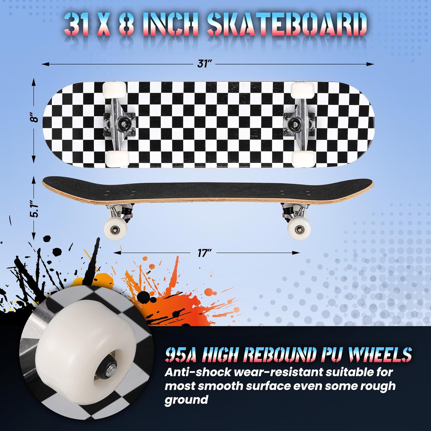 Pro Complete Skateboards for Beginners Girls Boys Kids Youths Teens Adults 31