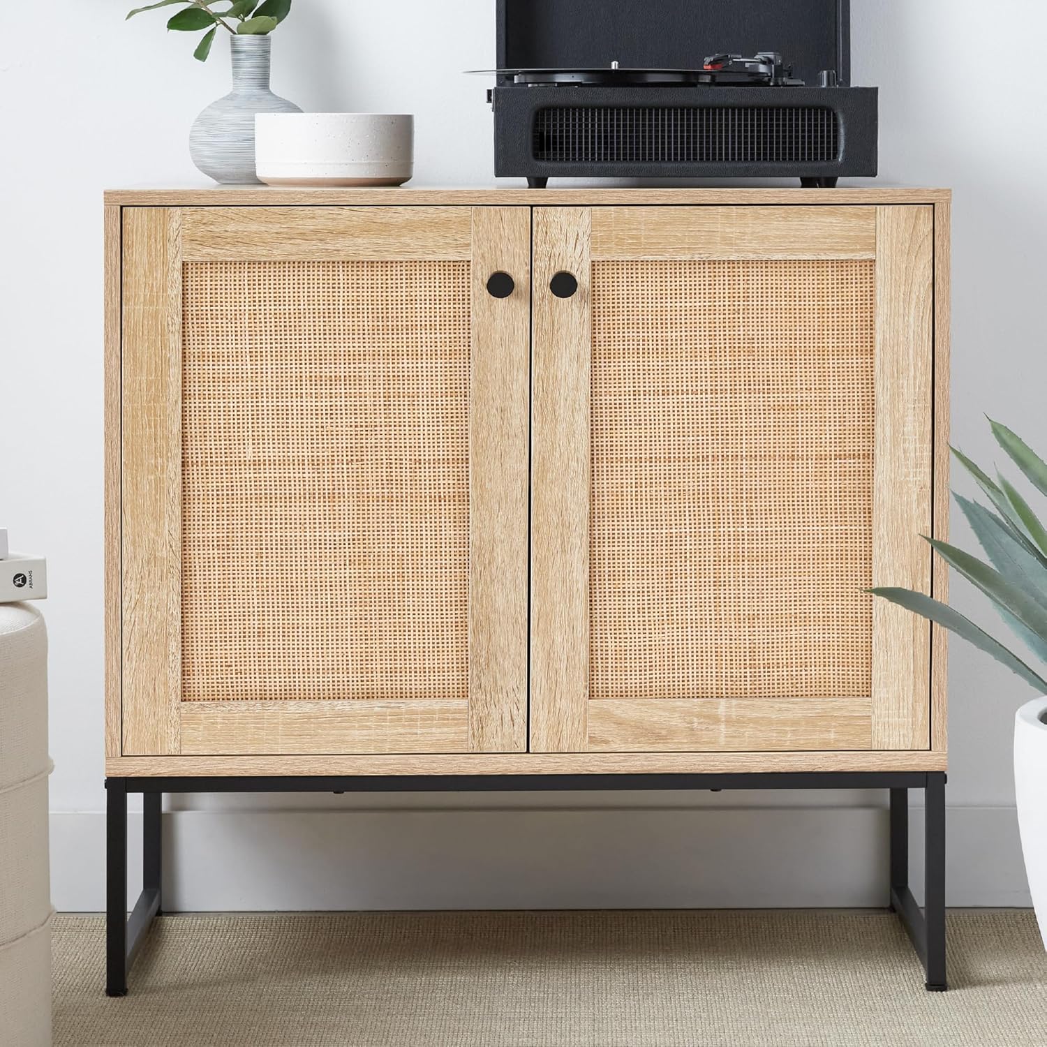 Best Choice Products 2-Door Rattan Storage Cabinet, Accent Furniture, Multifunctional Cupboard for Living Room, Hallway, Kitchen, Sideboard, Buffet Table with Non-Scratch Foot Pads - Natural
