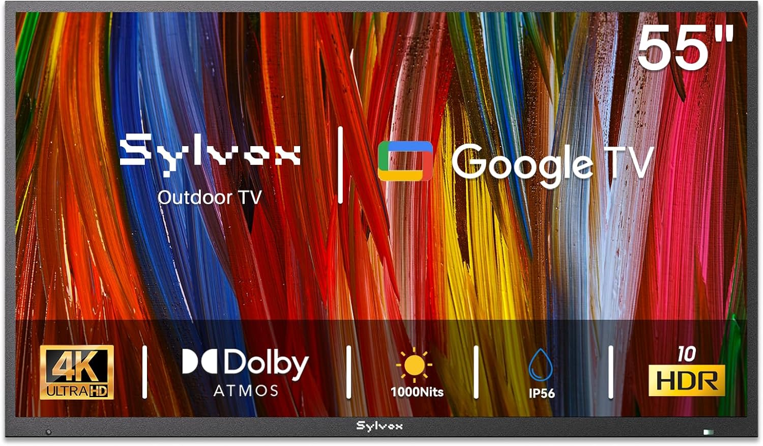 SYLVOX Outdoor TV, 55 inch Smart TV Waterproof Outdoor TVs, 4K Weatherproof Television for Outside, Supports Google Assistant, Chromecast, 1000 nit Brightness in Partial Sun (Deck Pro 3.0)
