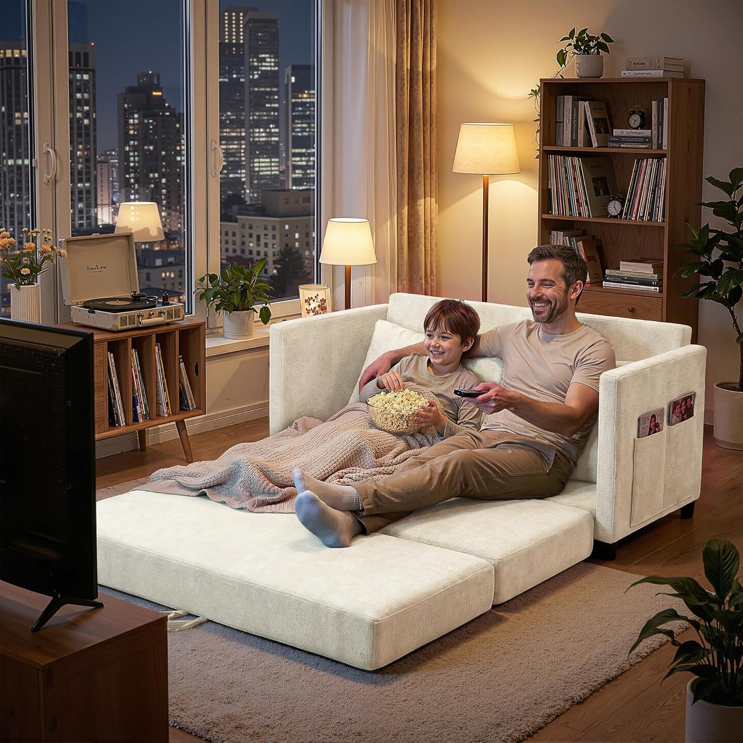 Convertible Sofa Bed with Foldable Side Table, 50