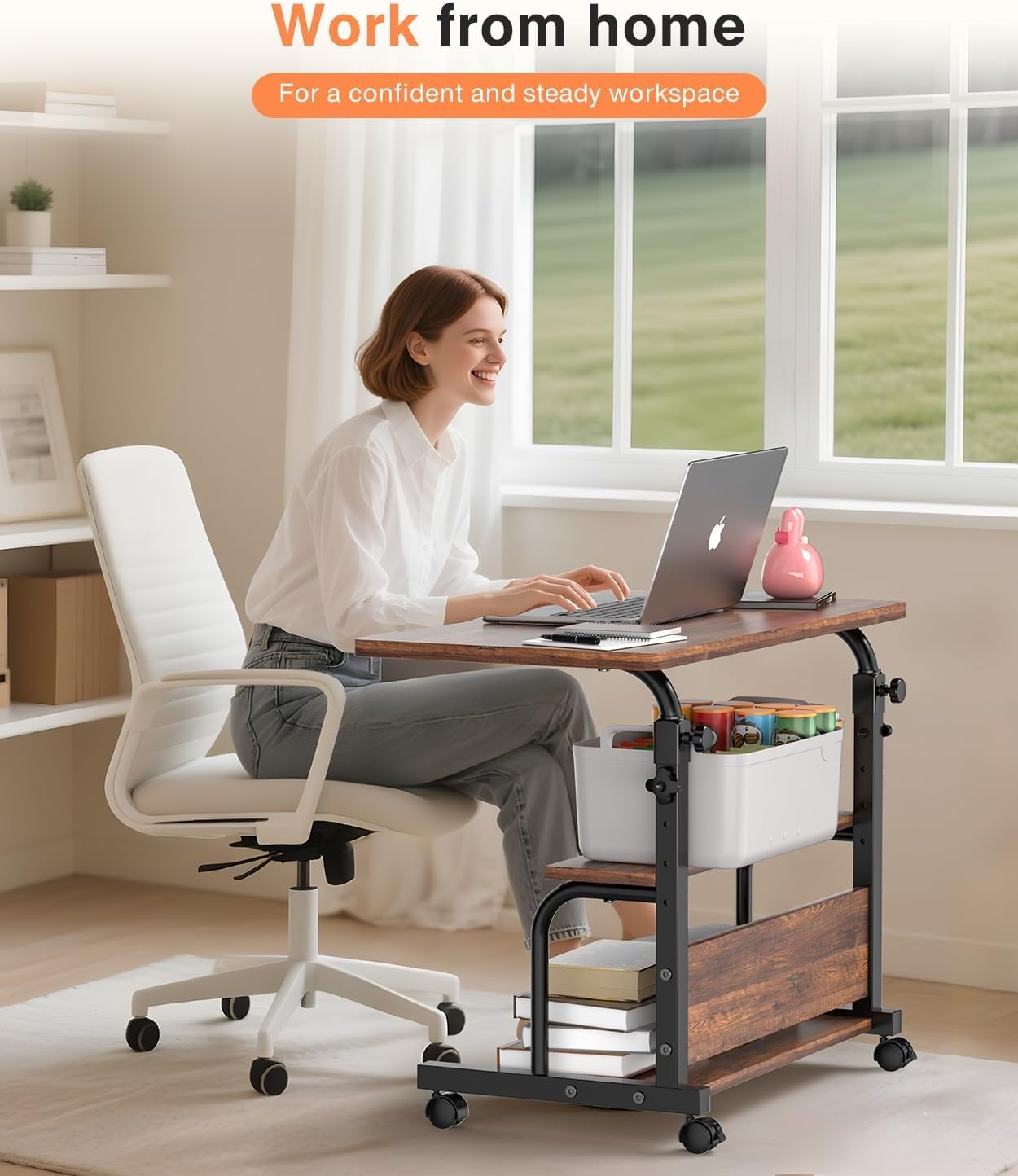QZMDSM Portable Rolling Desk on Wheels Adjustable Height Desks for Small Spaces, 32