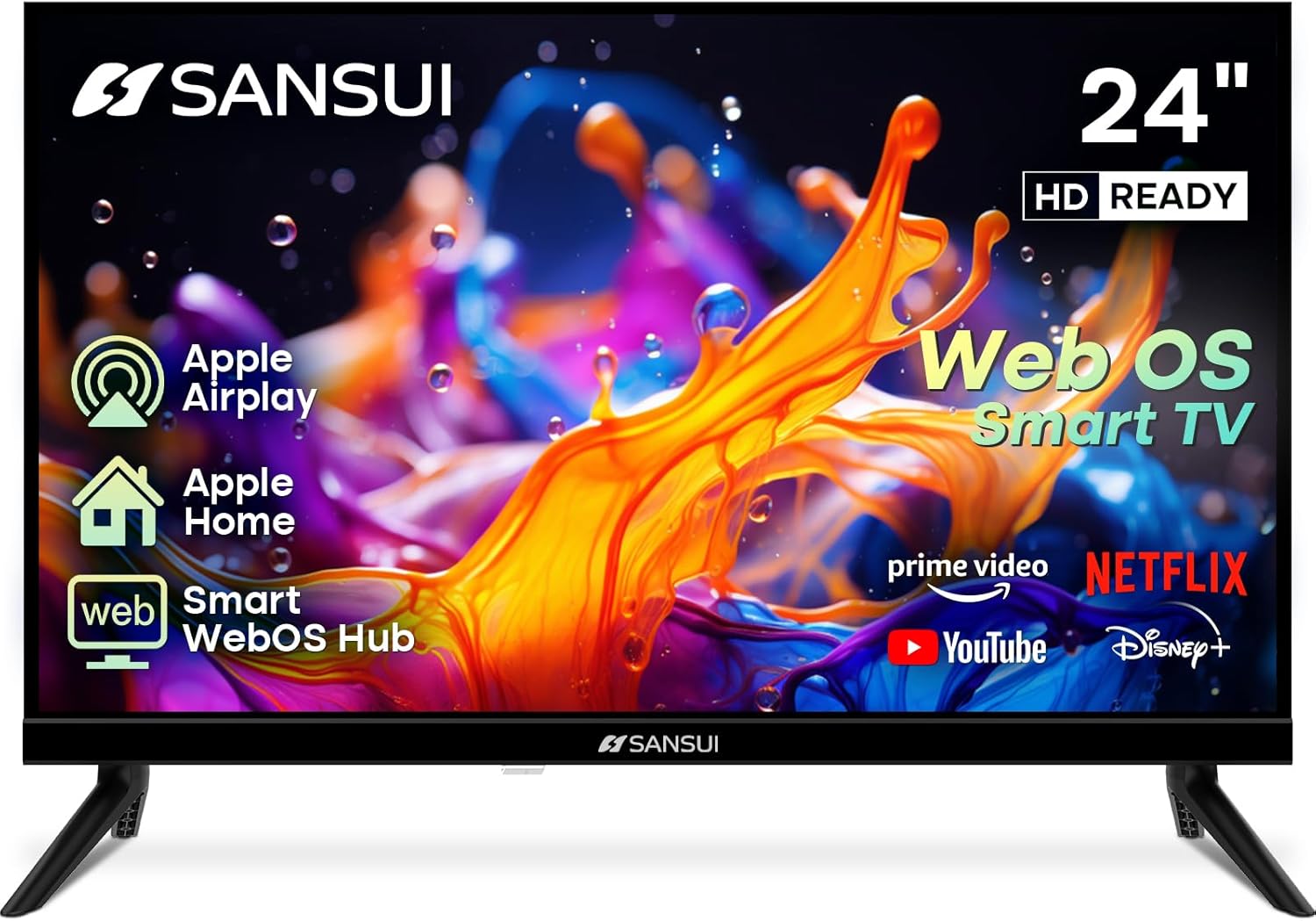 SANSUI 24 inch 768P DLED Smart WebOS TV| Small Television with Chromecast Built in| WebOS hub Compatible with HomeKit| Supports Airplay & WiFi Connection & Bluetooth 5.2 & 2 * 8w Speakers