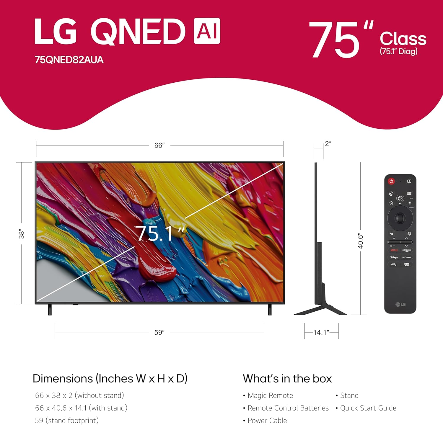 LG 75-Inch Class QNED AI 4K QNED82A Series Smart TV with AI Sound, HDR10, 4K Super Upscaling, Filmmaker Mode, Wow Orchestra, Alexa Built-in (75QNED82AUA, 2025)
