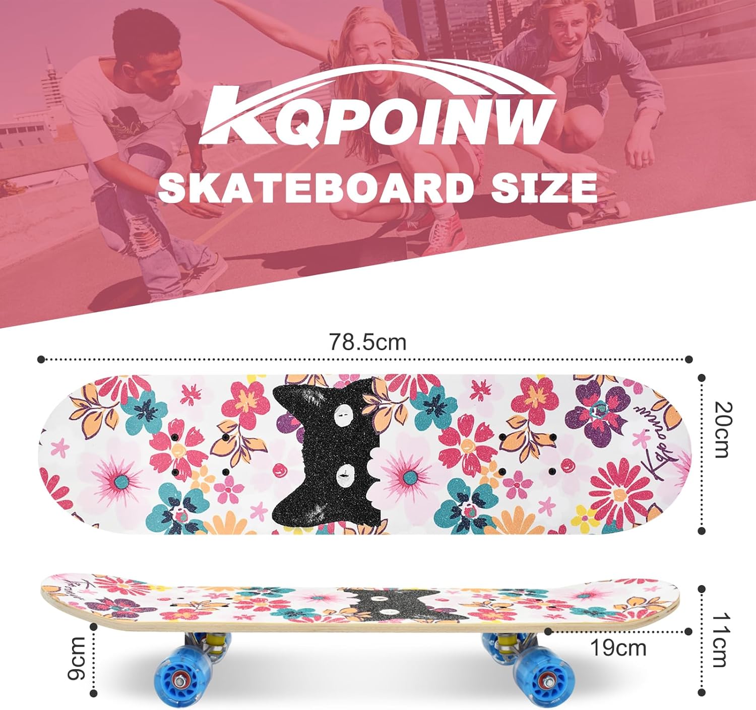 Standard Skateboards with Colorful Flashing Wheels for Beginners, Kids, Teens, 7-Layer Maple Complete Skateboard for Girls and Boys, 31