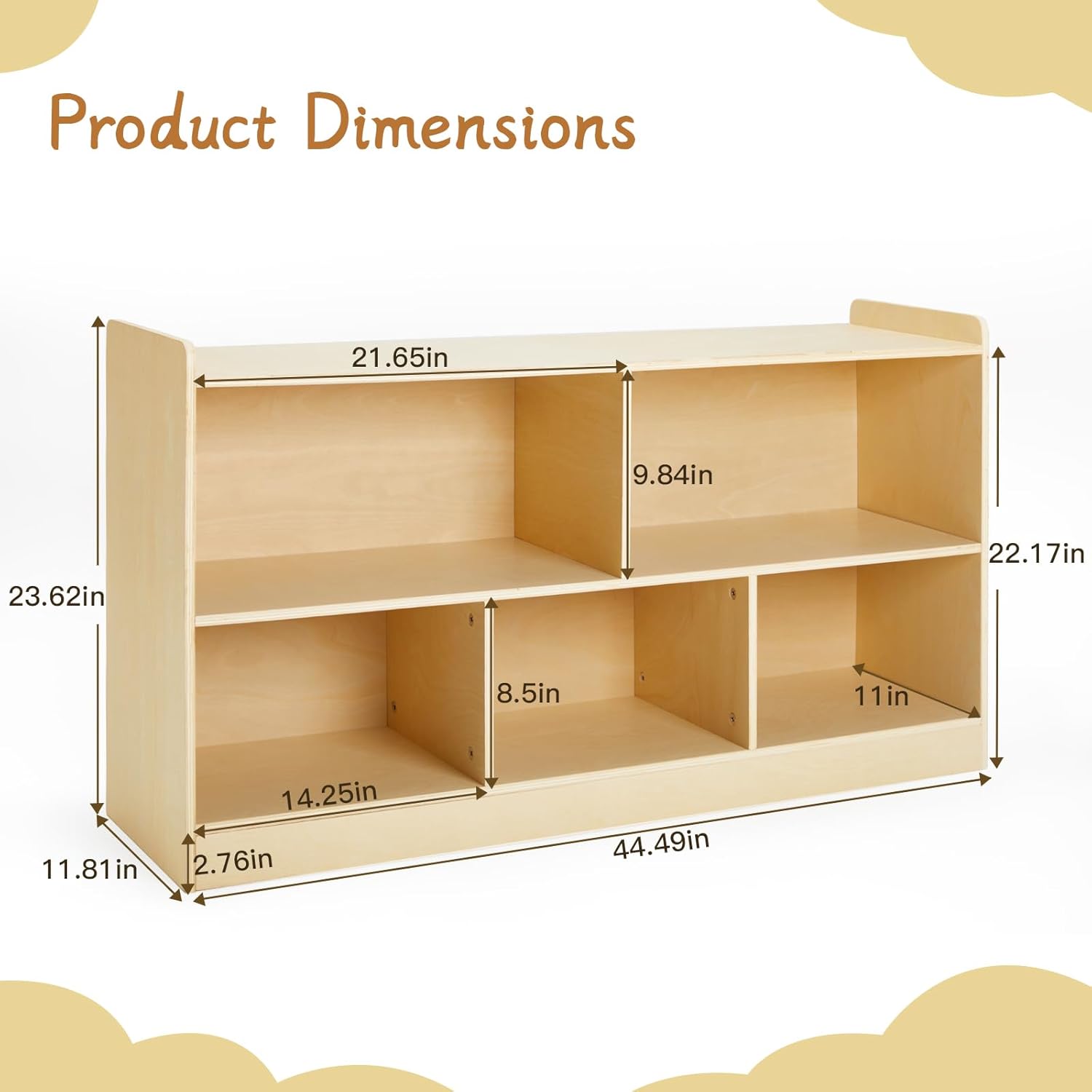 Montessori Shelf, Wooden Toy Storage Organizer for Books and Toys, 2-Shelf Bookcase, 5-Section Storage Cabinet, Toddler Book Shelf for Kids' Rooms, Playroom, Nursery, Kindergarten (Natural)