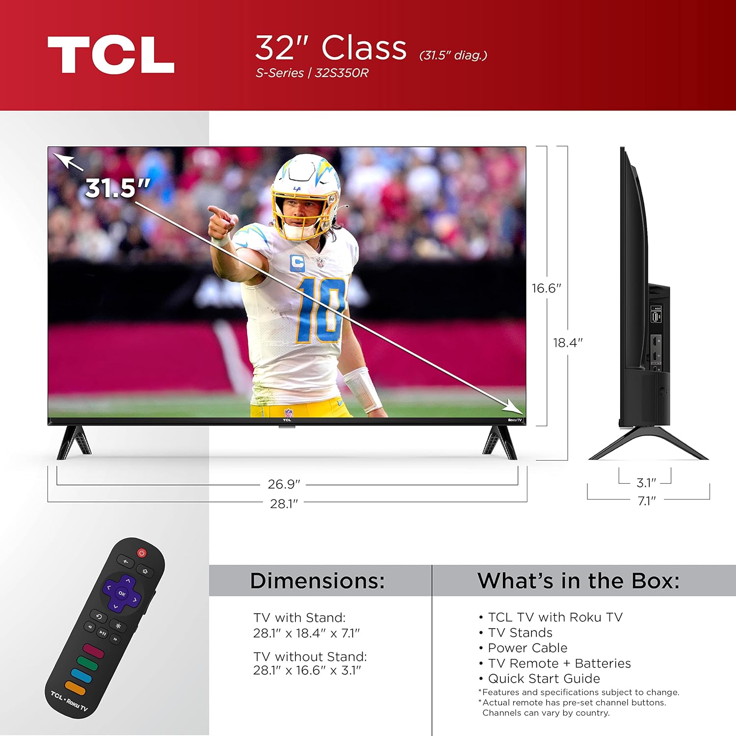 TCL 32-Inch Class S3 1080p LED Smart TV with Roku TV (32S350R, 2023 Model), Compatible with Alexa, Google Assistant, and Apple HomeKit, Streaming FHD Television, Black