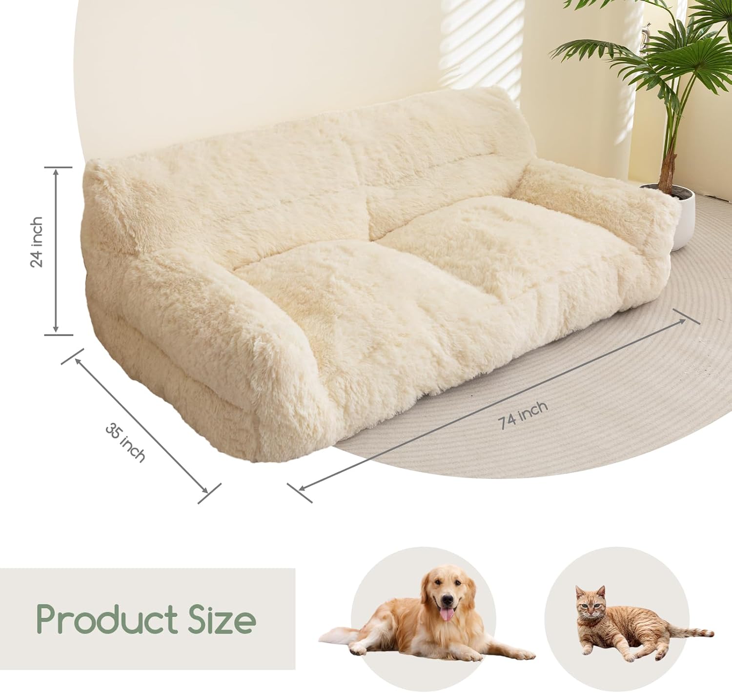 HIGOGOGO Giant Human Dog Sofa Bed, Big Comfy Floor Sofa Couch for Pet Families with Foam Chunk Supportive Mat, Fluffy Faux Fur Orthopedic Dog Bed for Humans, XXXL Size, Beige