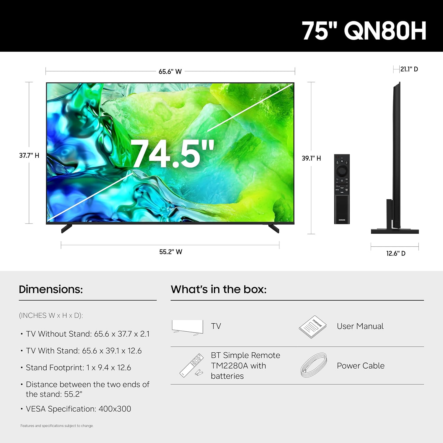 Samsung 75-Inch Class Neo QLED QN80H Series Samsung Vision AI Smart TV (2026 Model, 75QN80H) Quantum Mini LED Full Array, Motion Xcelerator 144Hz, 4K AI Upscaling, Alexa Built-in