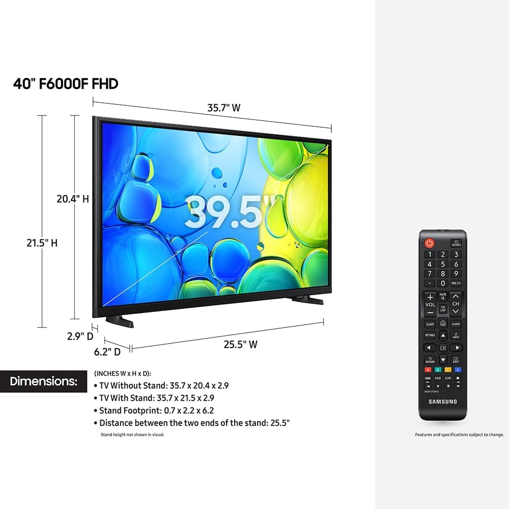 Samsung UN40F6000FFXZA 40 inch 1080P FHD F6000F 4K Smart TV (2025) Bundle with Theater Essentials, 1 Year CPS Enhanced Protection Pack and Deco Gear 6FT 4K HDMI 2.0 Cable