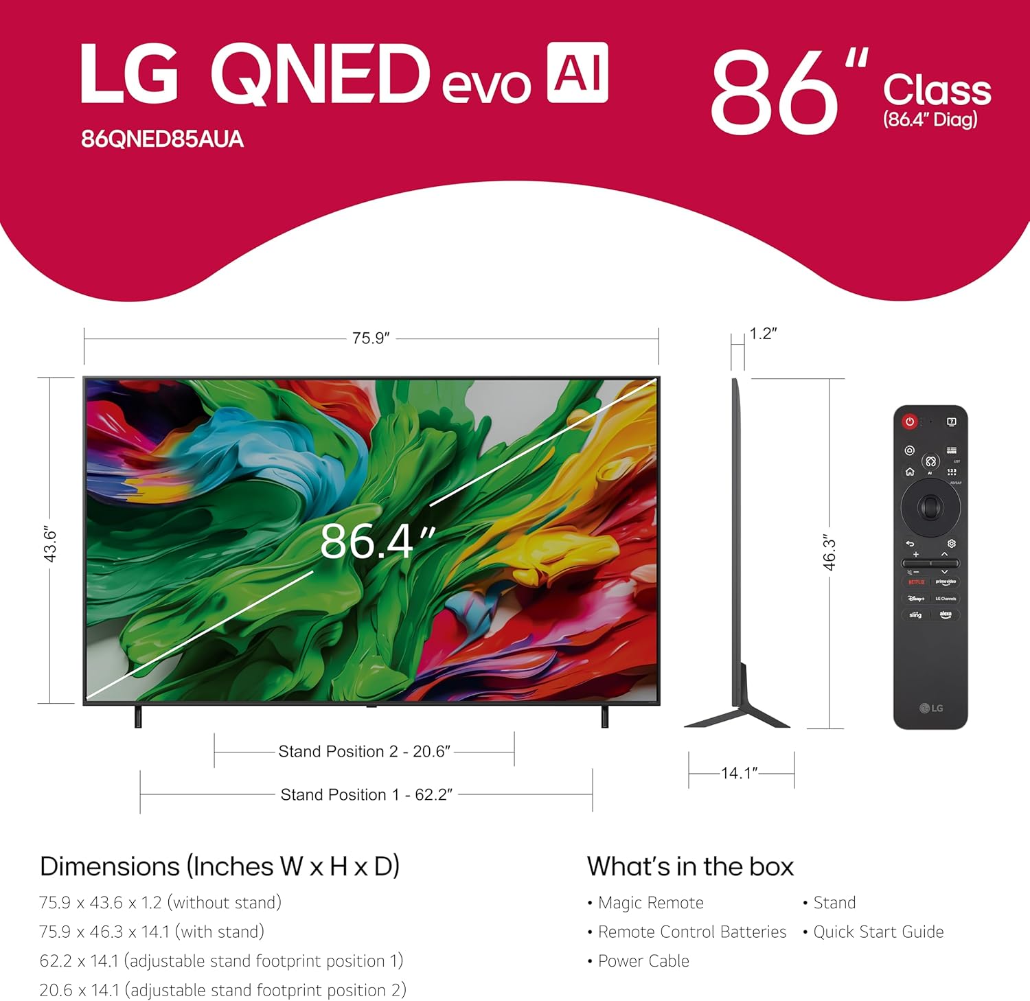 LG 86-Inch Class QNED evo AI QNED85A Series Mini LED 4K Smart TV w/AI Picture, Sound, Super Upscaling 4K, HDR10, Filmmaker Mode, Wow Orchestra, Alexa Built-in (86QNED85AUA, 2025)