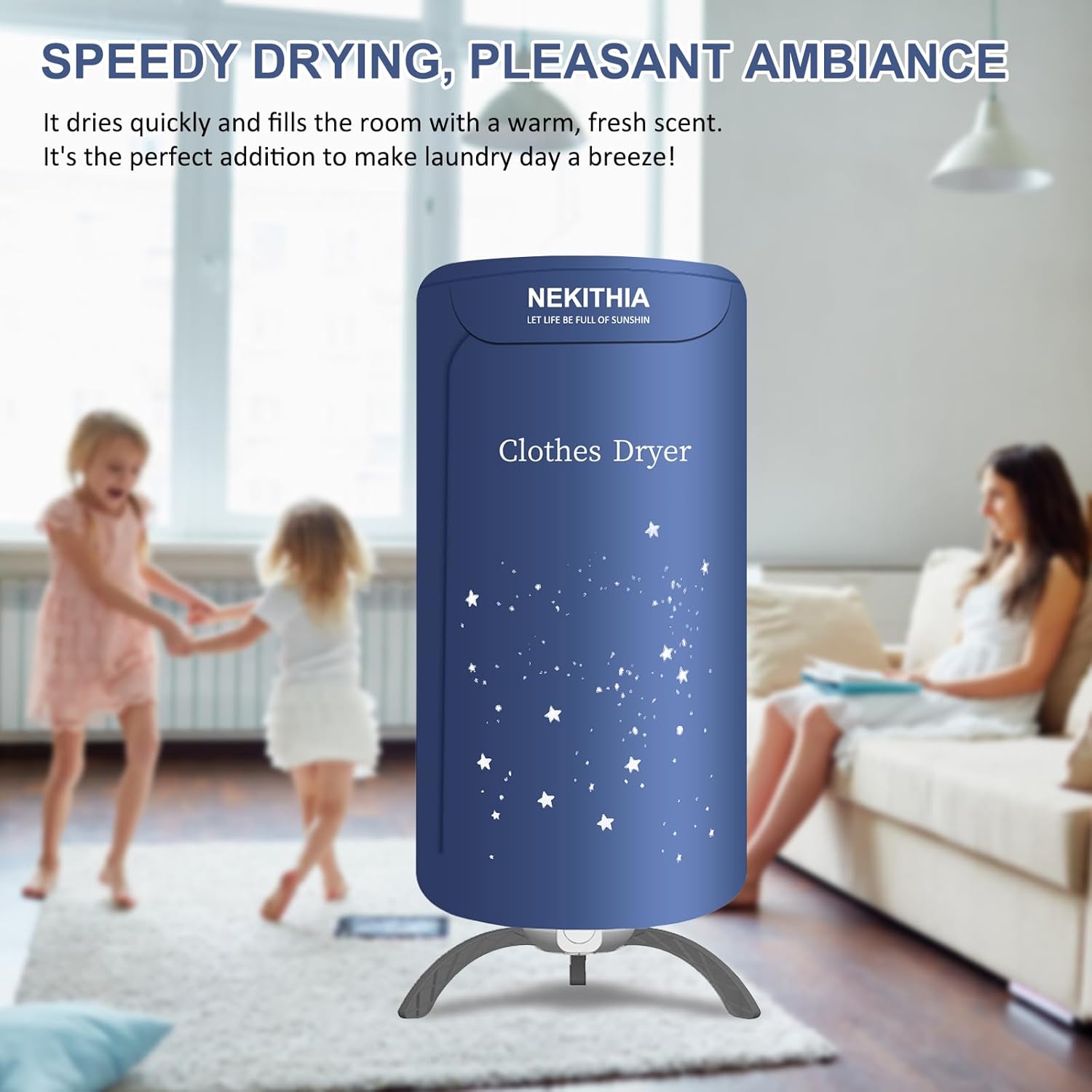 Portable Clothes Dryer, 900W Fast Drying & Large Load Capacity for Laundry and Shoes - Compact Mini Dryer Machine for Travel, Apartments, RV, Dorm Blue