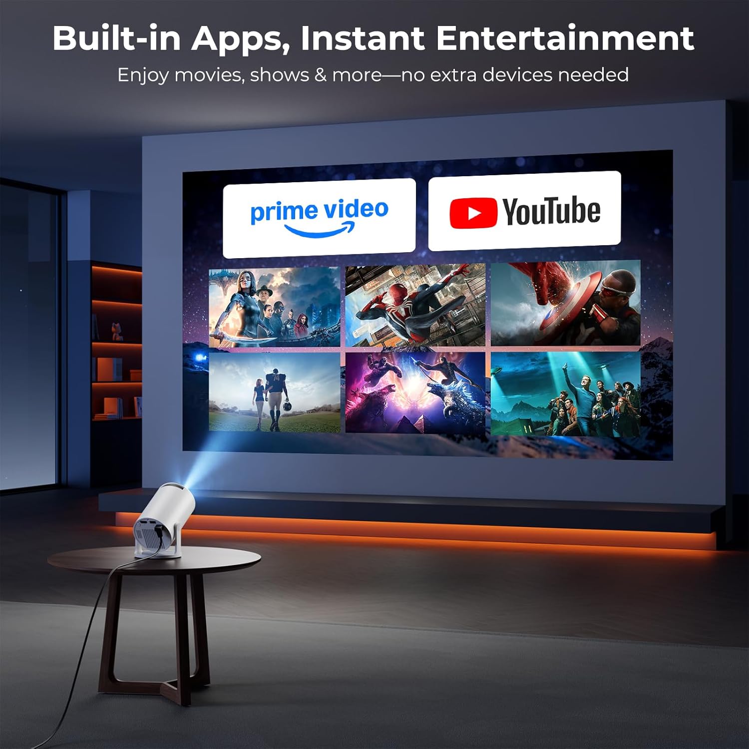 [Built-in Apps] CLOKOWE Mini Projector with WiFi and Bluetooth, 2026 Upgraded 1080P Smart Portable Projector with 180° Rotation, Auto Keystone, Compatible with iPhone/Android/Laptop/TV Stick/HDMI/USB