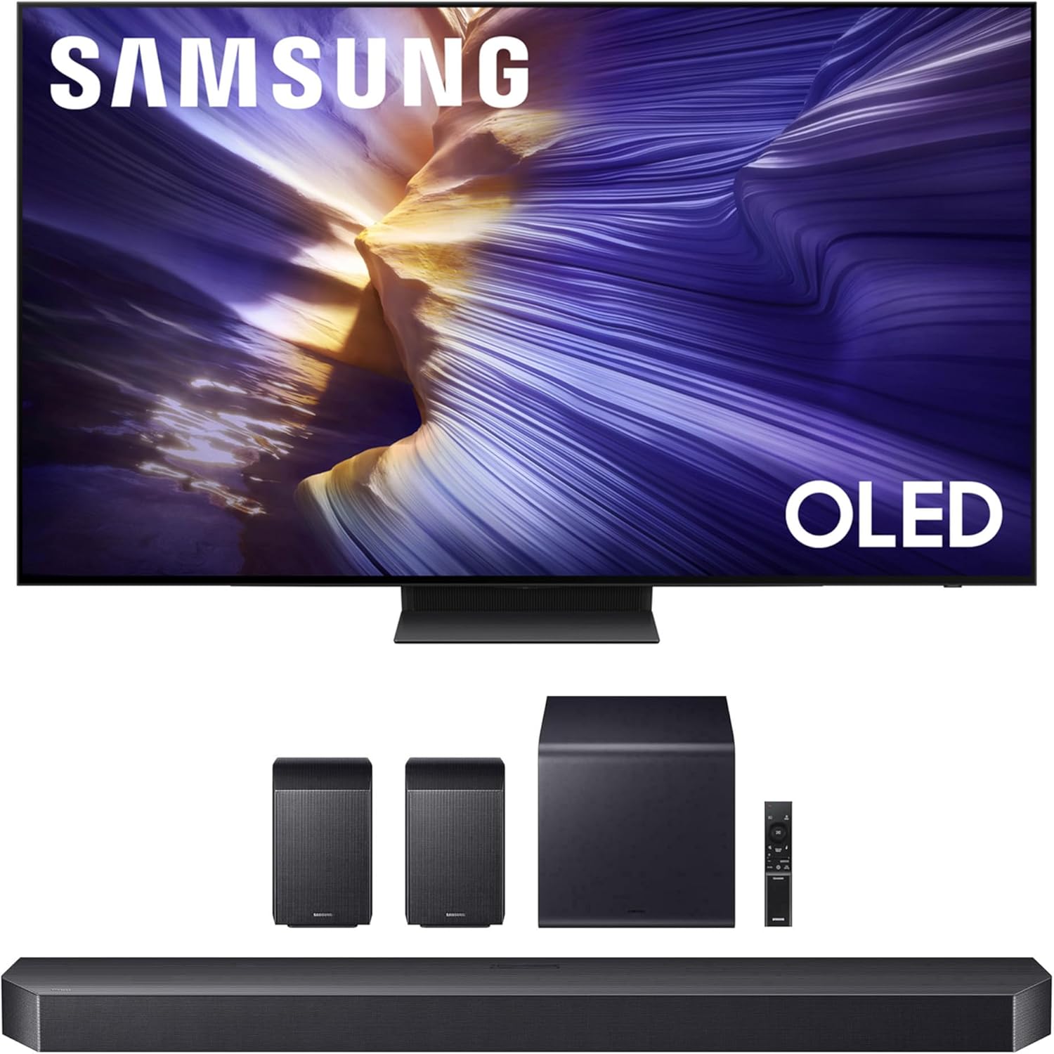 Samsung QN65S90FAFXZA 65 Inch 4K OLED Smart TV with a HW-Q990F Q Series Soundbar 11.1.4 Ch Subwoofer with Rear Speakers (2025)