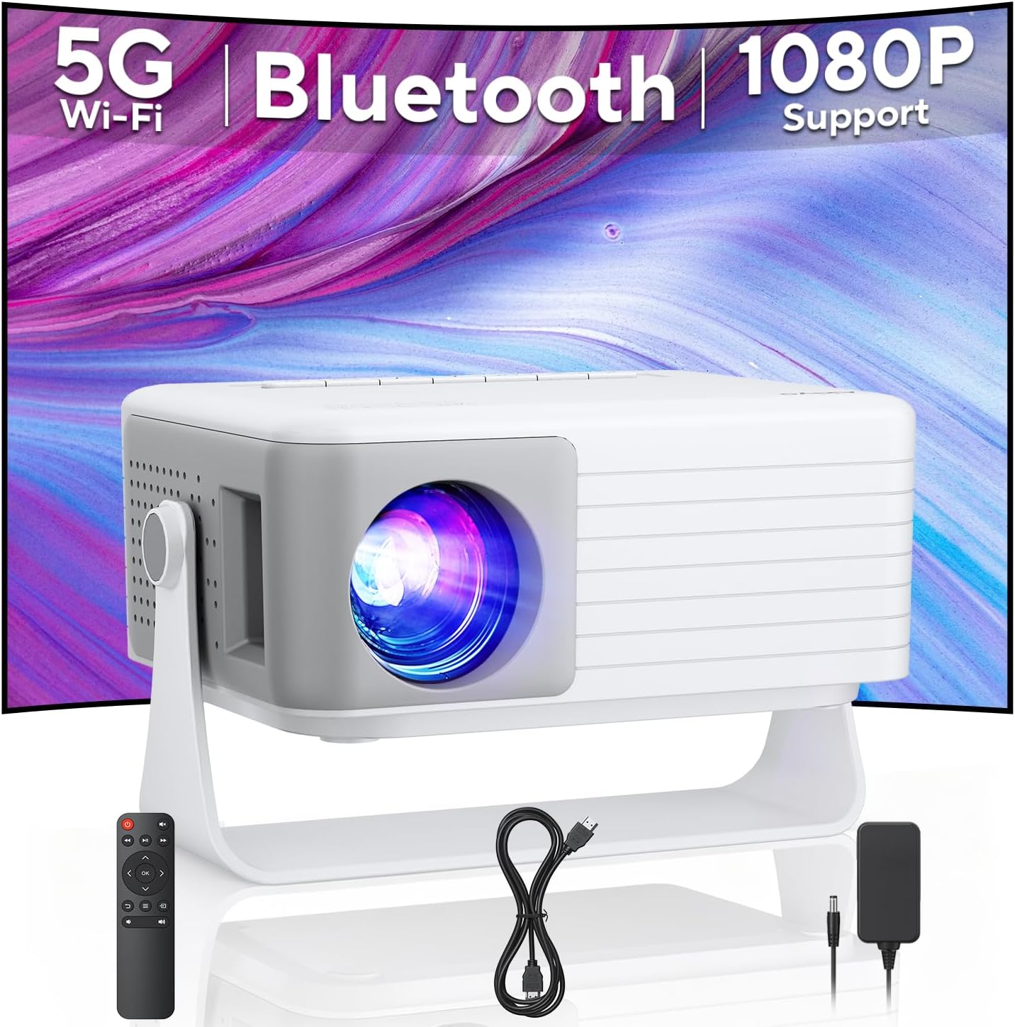 Mini Projector with WiFi and Bluetooth, AKIYO 2025 Upgraded Projector 1080P Support, 360° Rotating, Auto Keystone, Portable Projector for Home Theater/Outdoor, Compatible with iOS/Android/Laptop/PS5