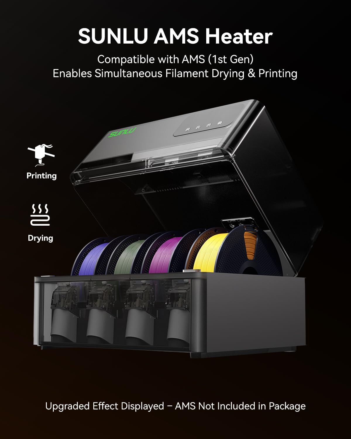 SUNLU AMS Heater, Compatible with Bambu Lab AMS Gen 1 – Enables Simultaneous Printing & Drying, Easy Installation, Fast Heating to 70°C°C, 4-Spool Capacity Filament Dryer
