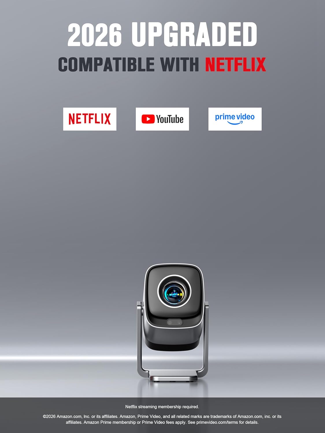 [Compatible with Netflix & TOF Real-time Focus] Mini Projector with WiFi and Bluetooth, XuanPad Silver Smart Projector 4K Support, Dolby Audio & Keystone, 210° Rotatable Stand for Home