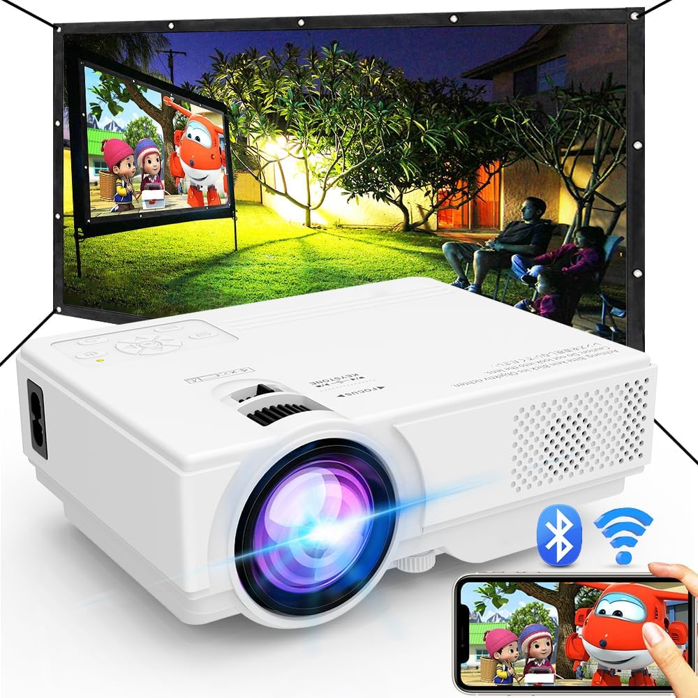 Projector with WiFi and Bluetooth, Upgraded Outdoor Projector, Mini Movie Projector Supports 1080P, Synchronizes Smartphone Screen via WiFi/USB Cable for Home Entertainment (WiFi)